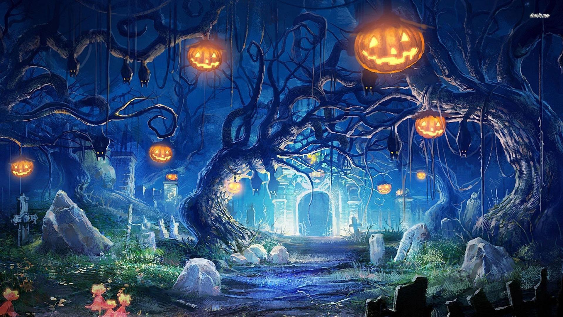 Halloween night in the cemetery wallpaper