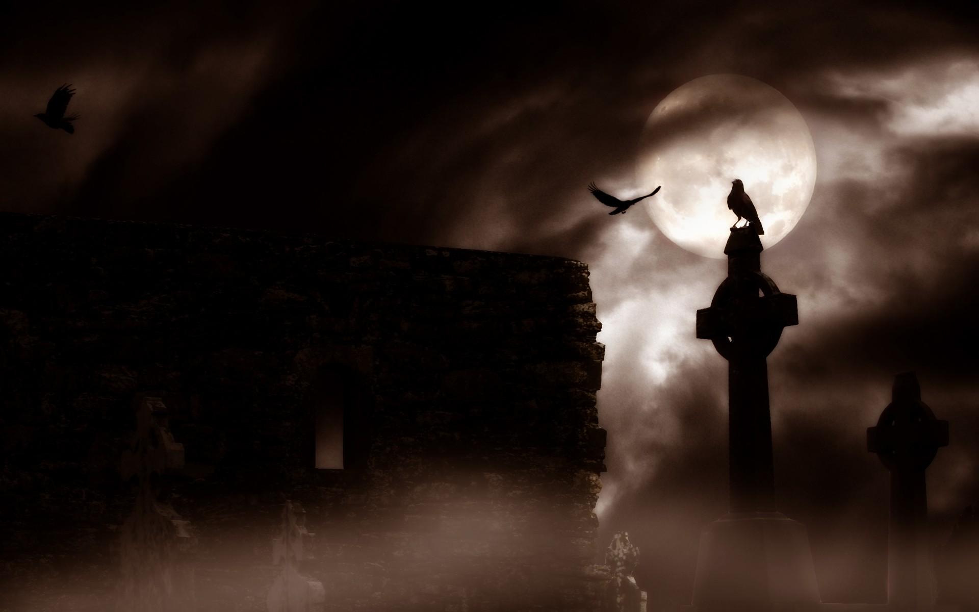 Halloween, Gothic, dark, Raven Background, Graveyard, Mobile