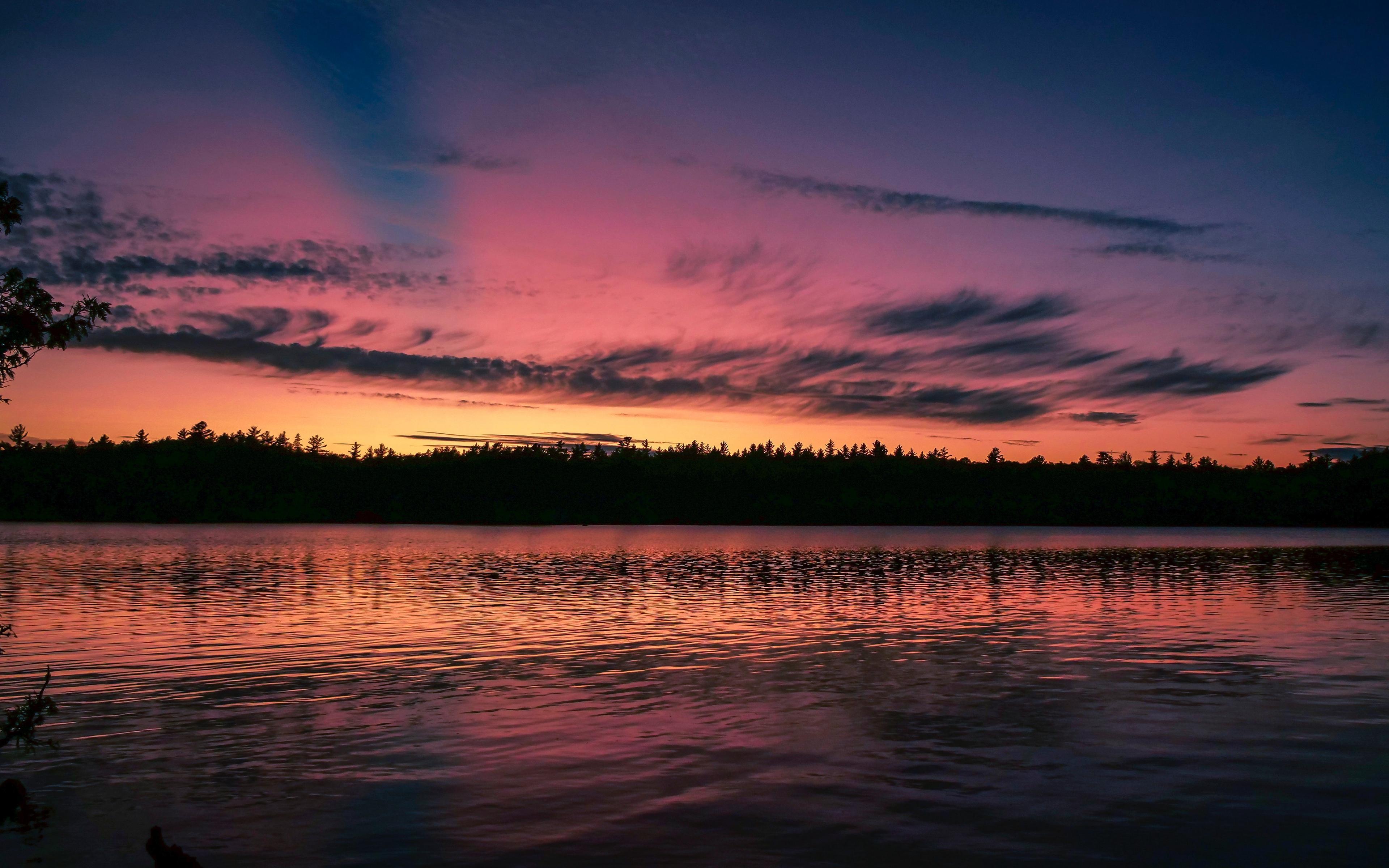 Download wallpaper 3840x2400 sunset, lake, skyline, sky