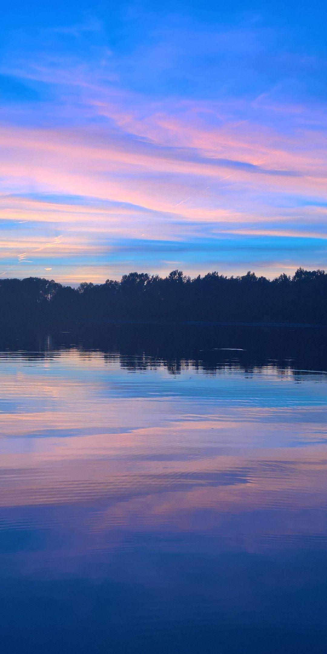 Blue sky, sunset, lake, reflections, nature, 1080x2160