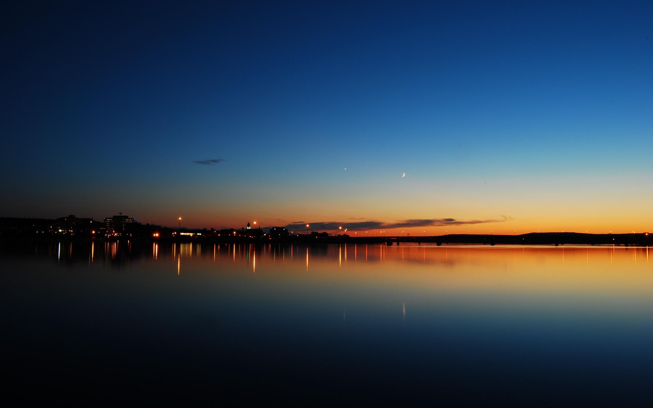 Download wallpaper 2560x1600 sunset, lake, skyline, night