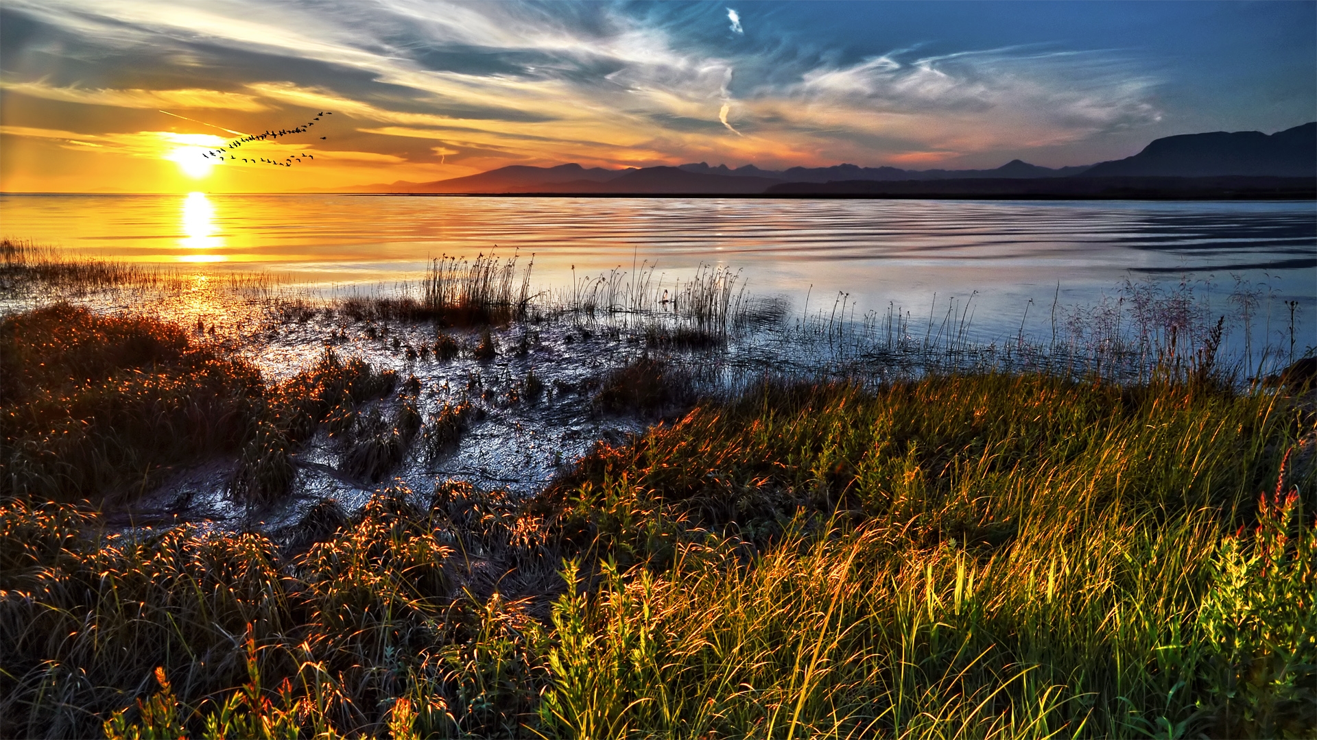 Sunset Lake Landscape Wallpaper 49047 1920x1080px