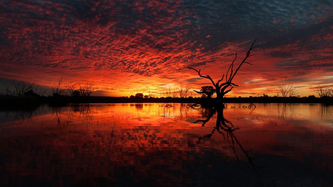 Wallpaper Sunset, Lake, Reflections, 4K, Nature