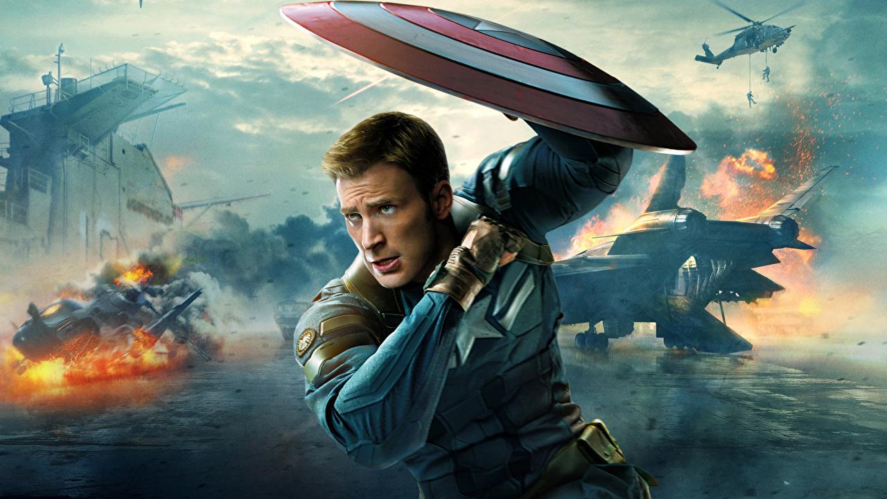 Desktop Wallpaper Shield Chris Evans Heroes comics Captain