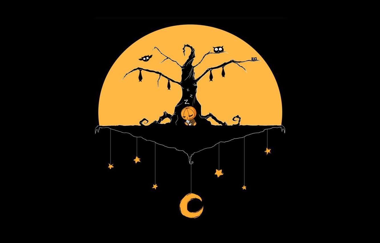 Wallpaper Halloween, moon, minimalism, stars, tree, baby