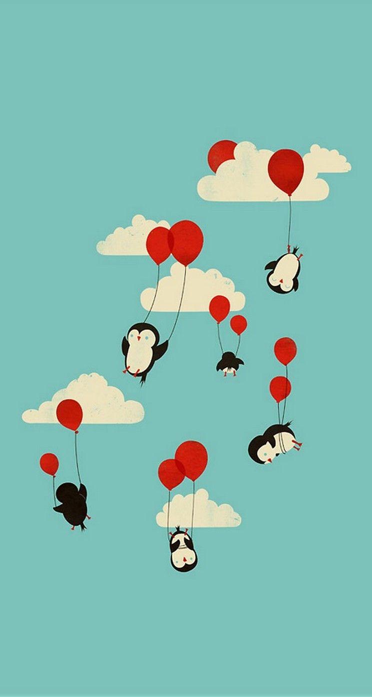 Penguin Balloon retro wallpaper - Seramik. Free
