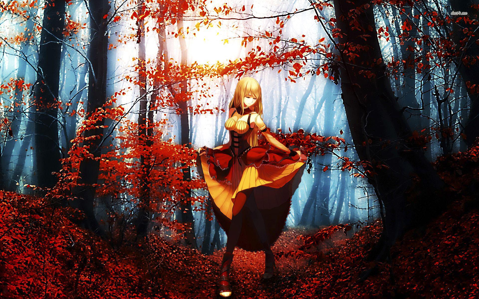 Girl in the autumn forest wallpaper wallpaper