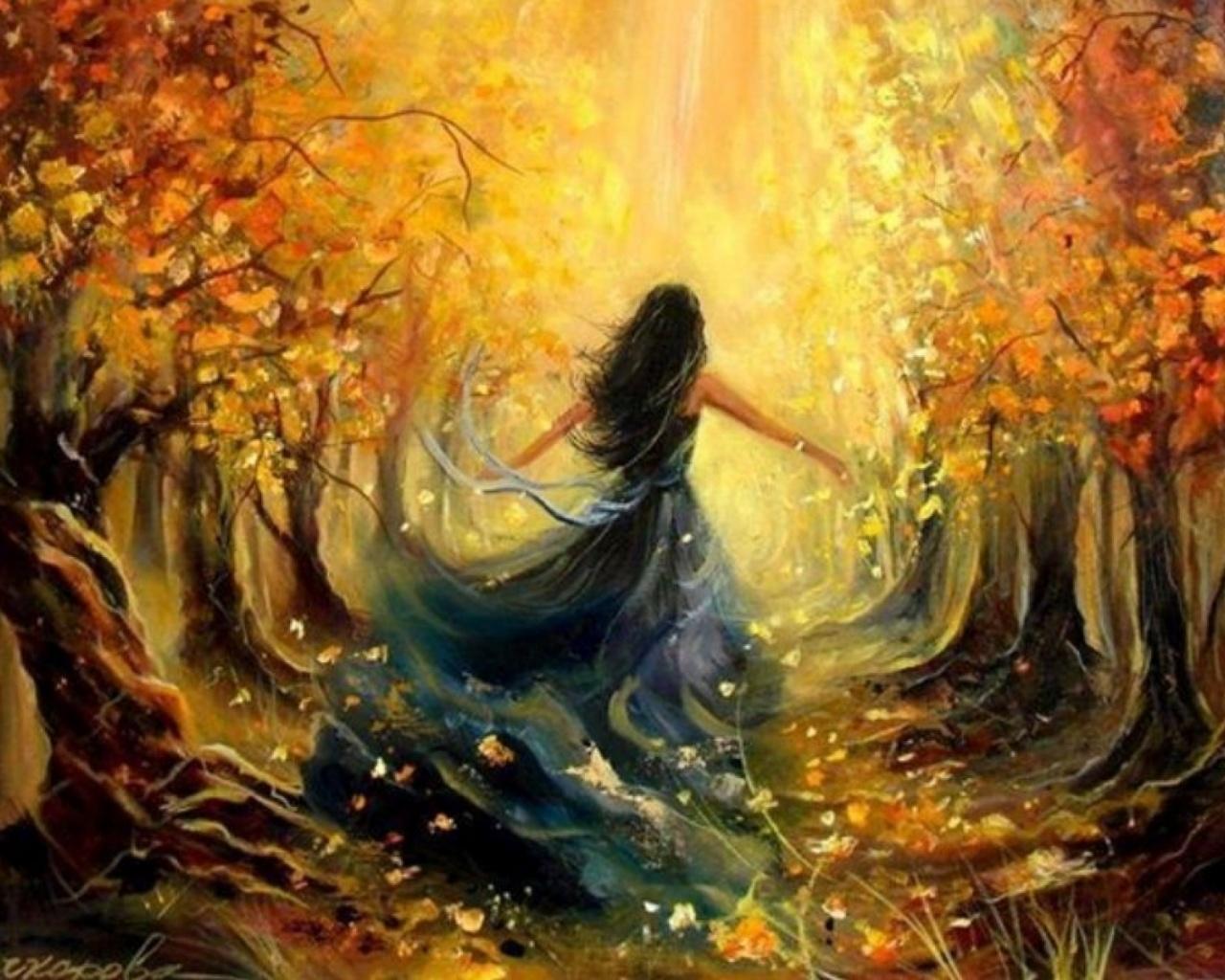 Woman Autumn Forest Sunlight wallpaper. Woman Autumn