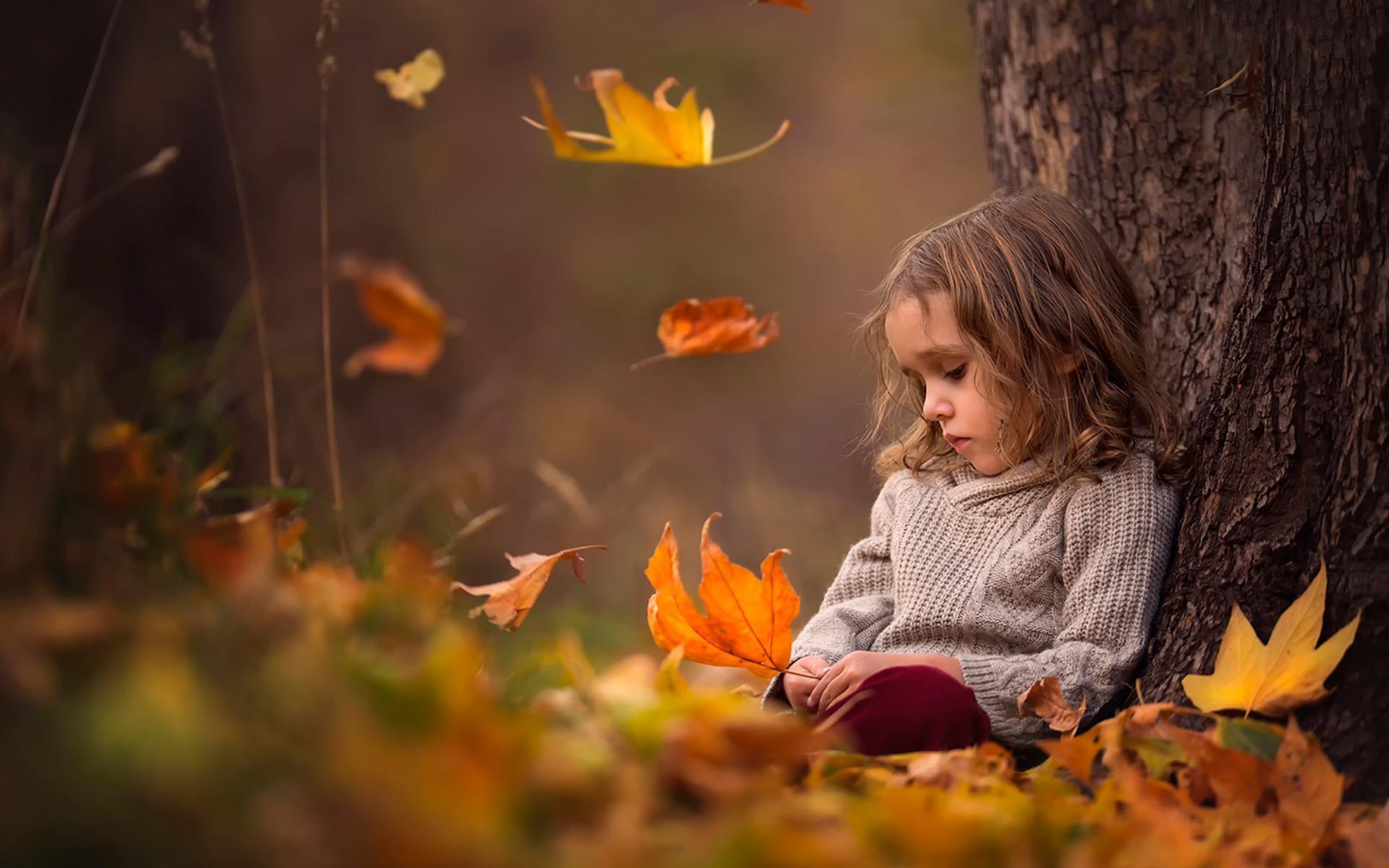 HD wallpaper: Sad Girl Autumn Leaves, girl's gray sweater