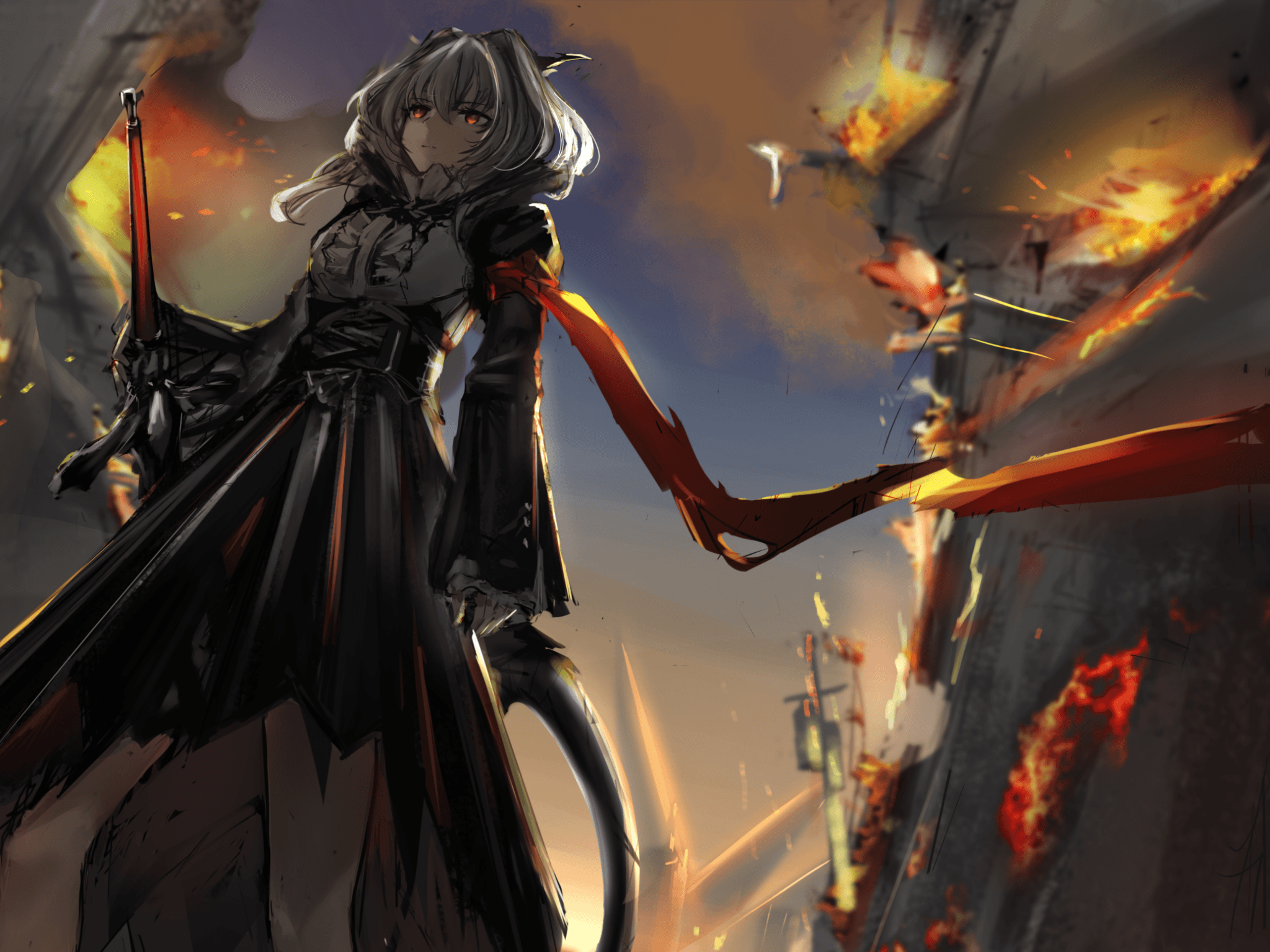 Download 2048x1536 Talulah, Arknights, Explosion, Sword
