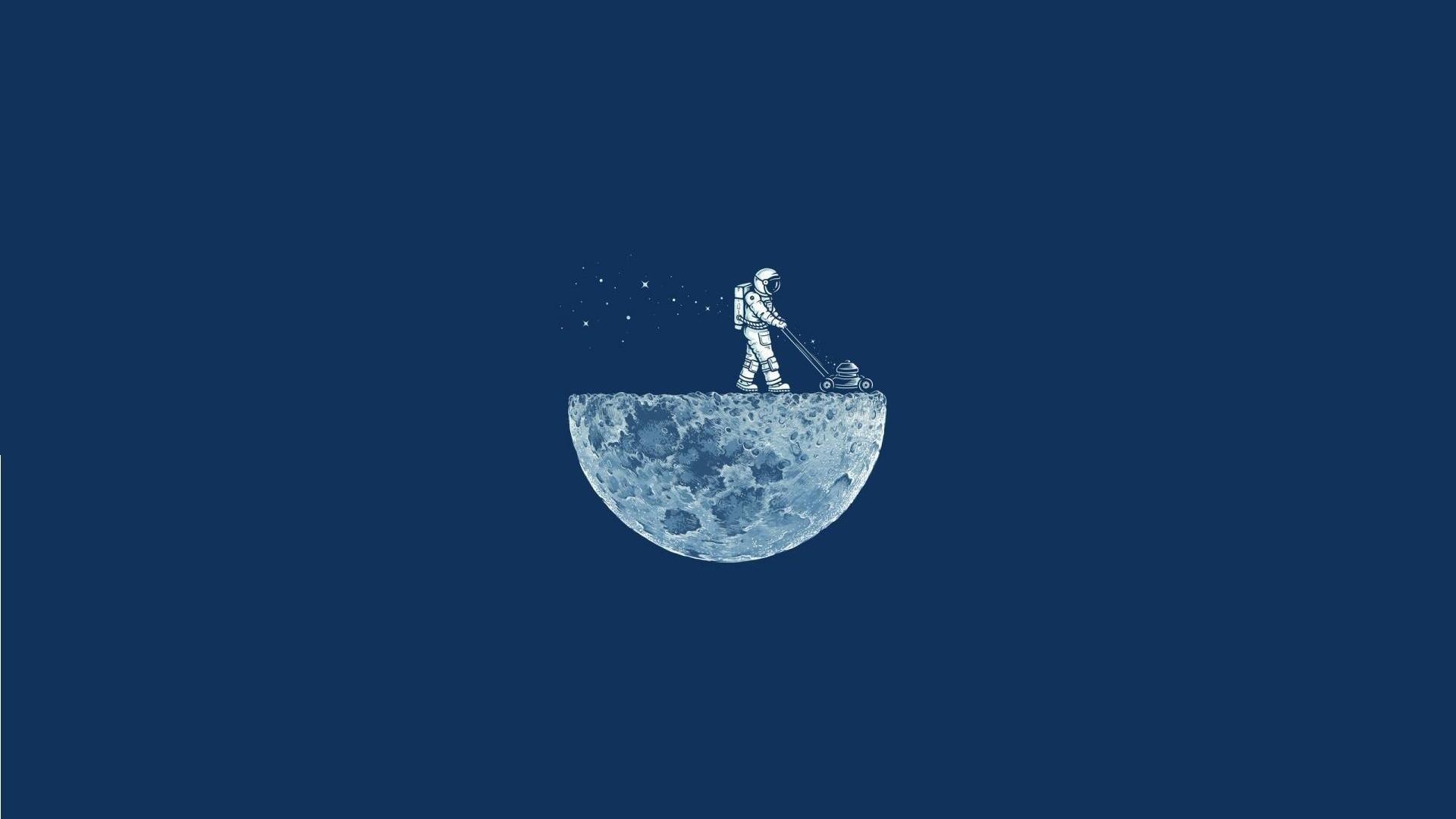 Astronaut Moon Lawnmower Desktop Wallpaper
