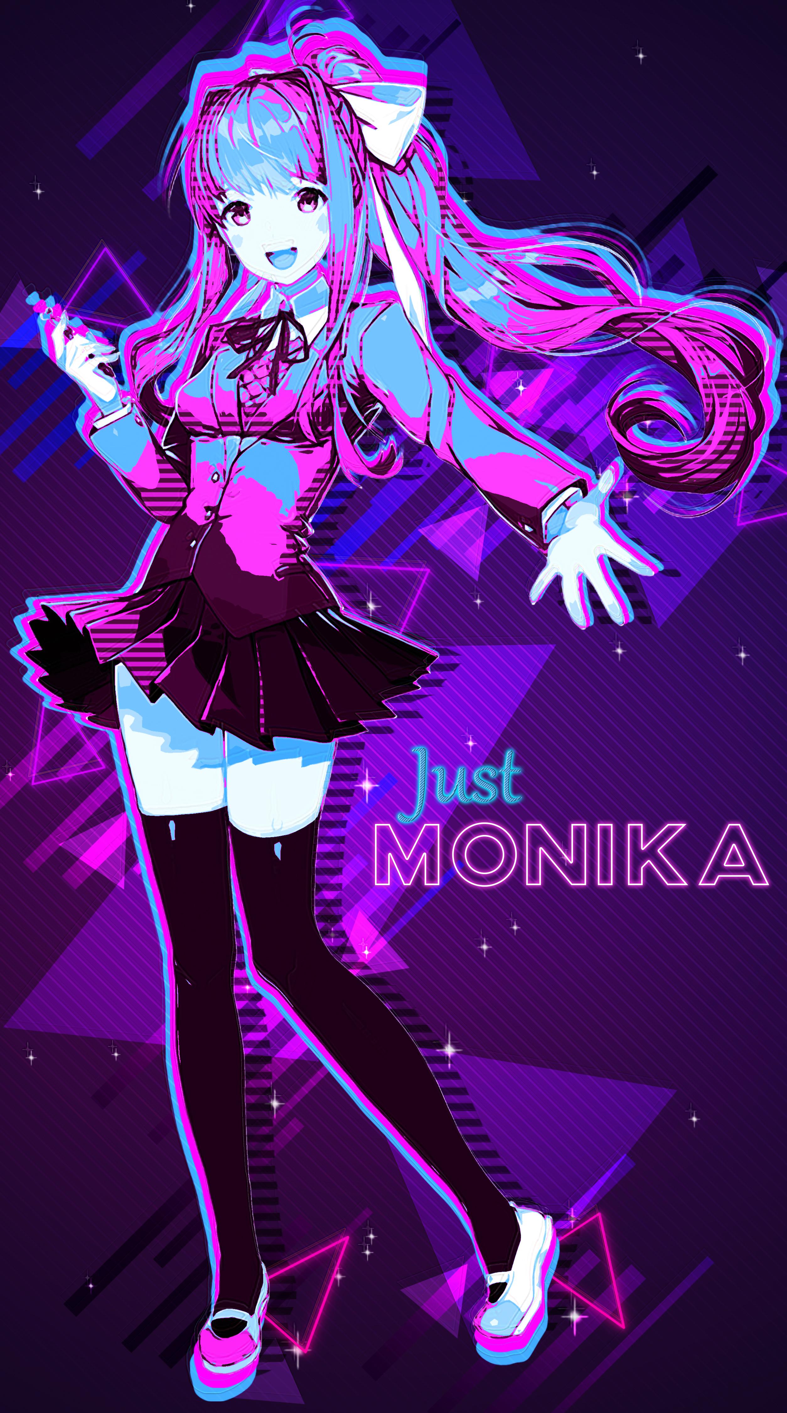 a very trippy 1980s monika wallpaper i made while messing around