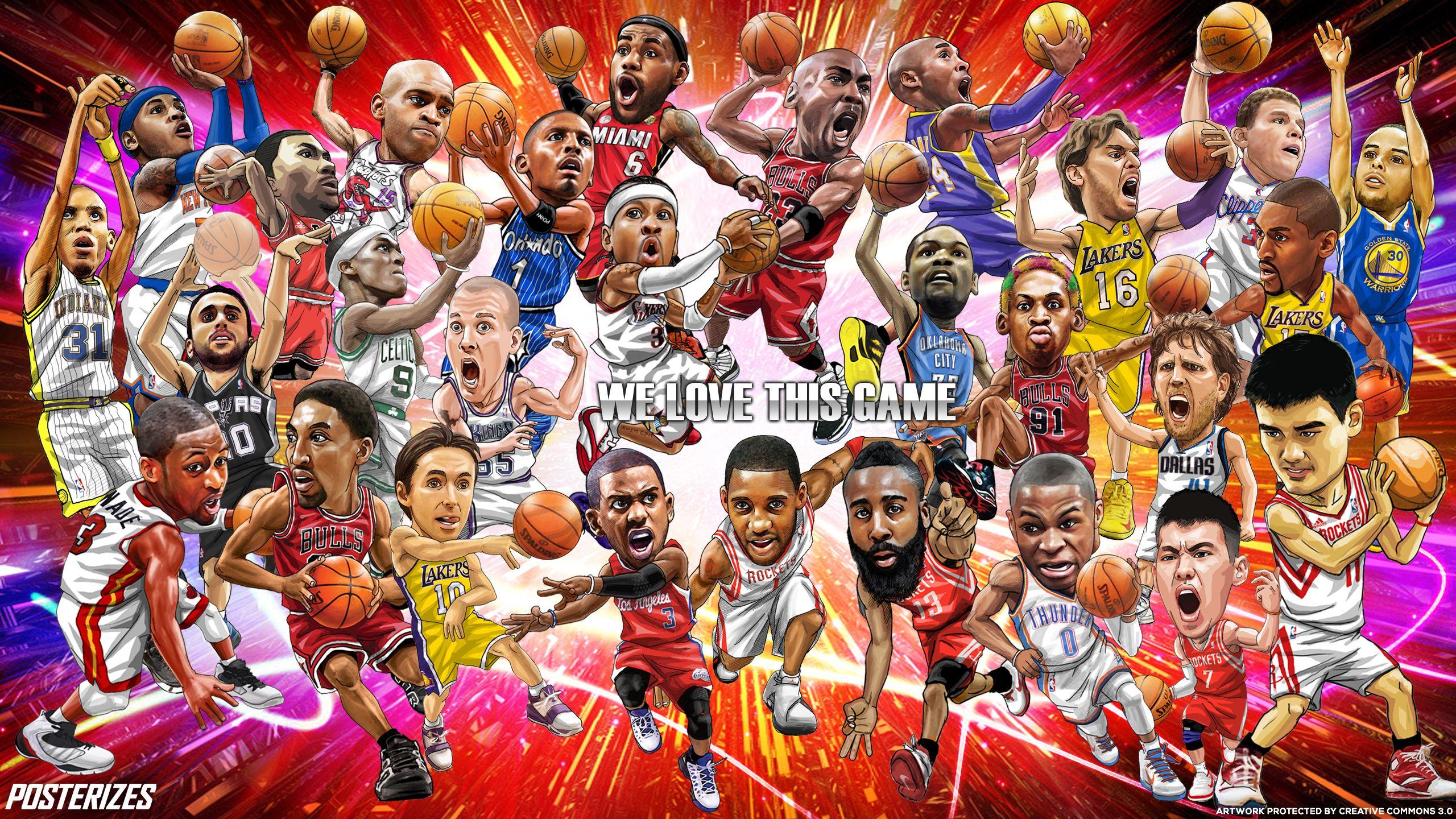 NBA Past and Present Cartoon Wallpaper. Ball. Nba picture
