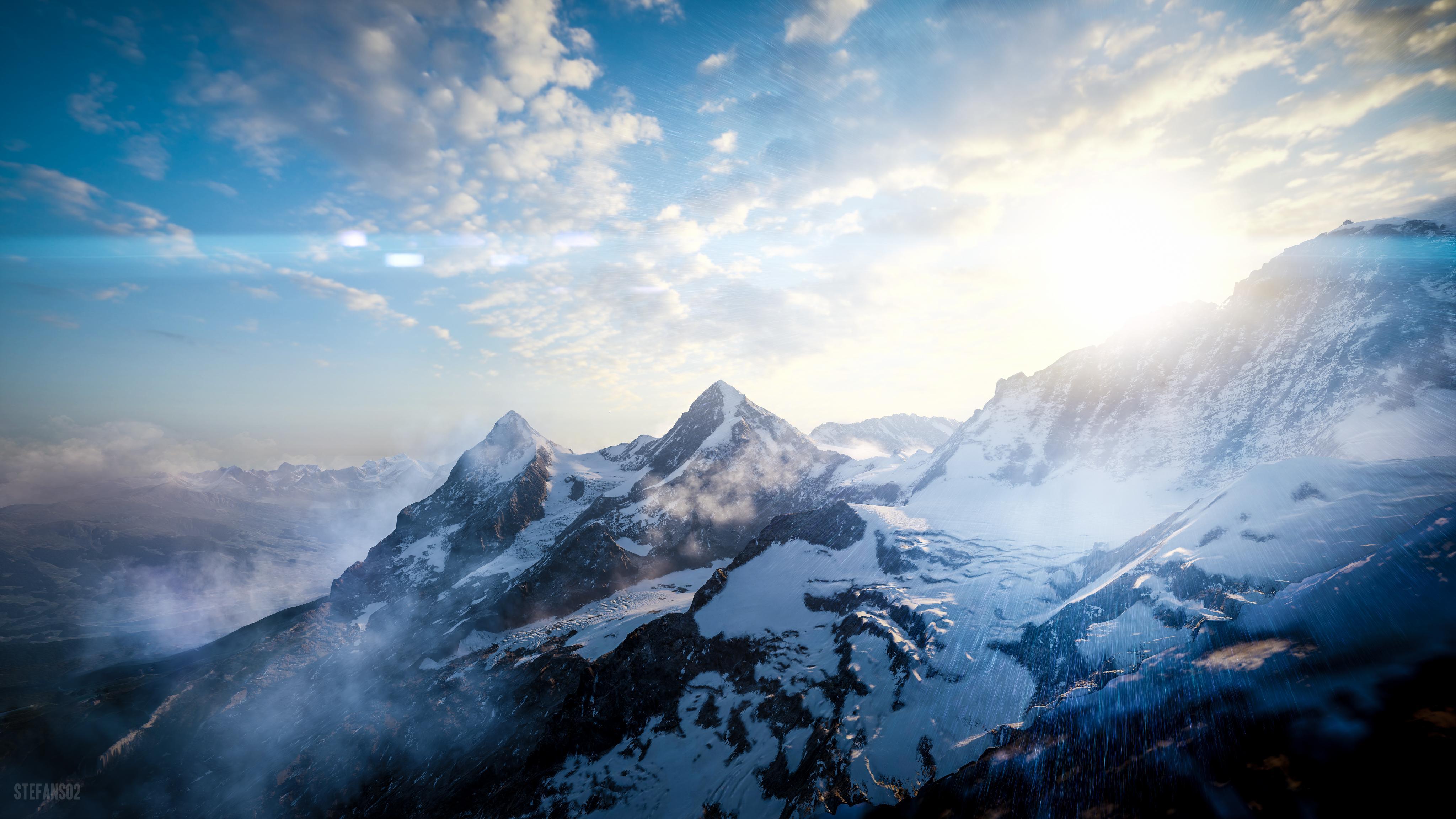 wallpaper mountains, peaks, sky, snowy, view from above