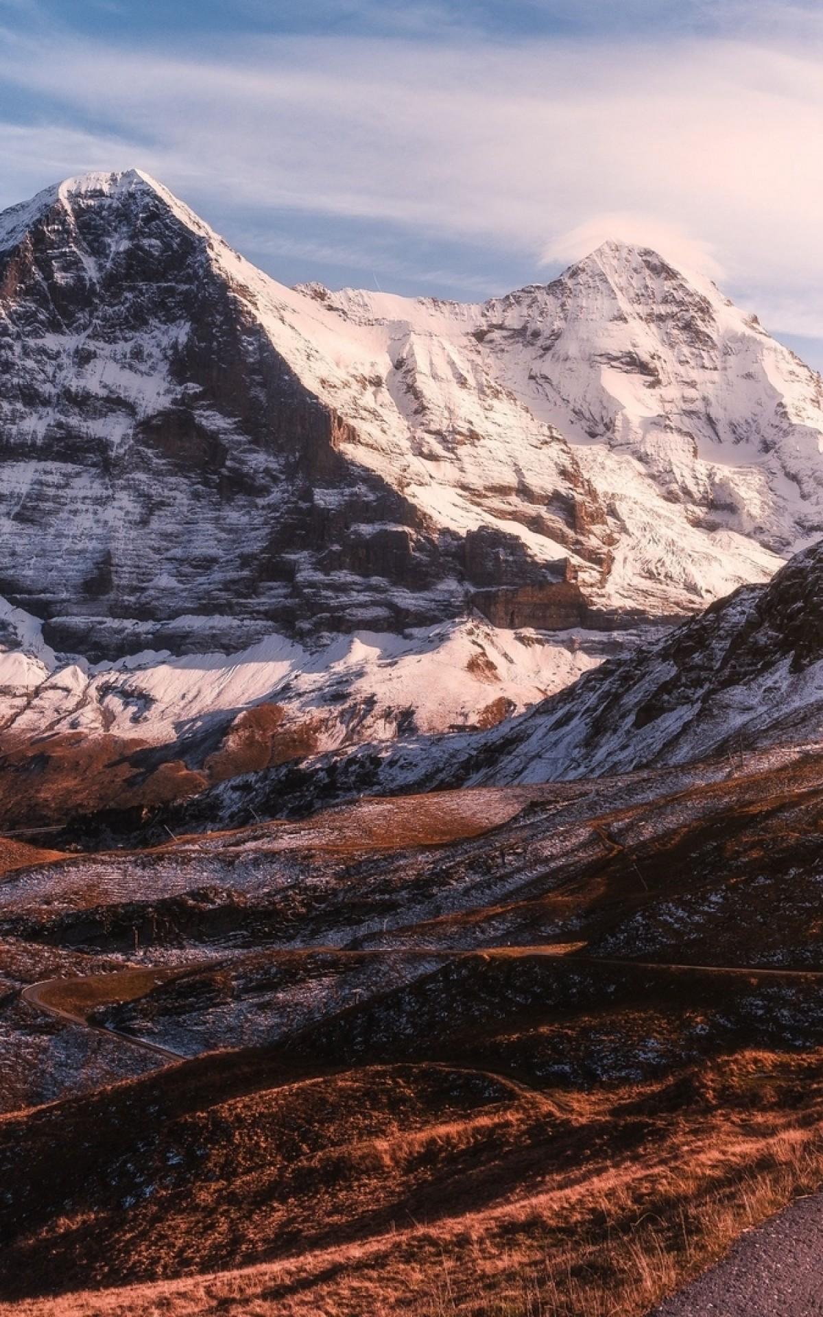 Download 1200x1920 Switzerland, Hills, Snow, Mountain, Peak