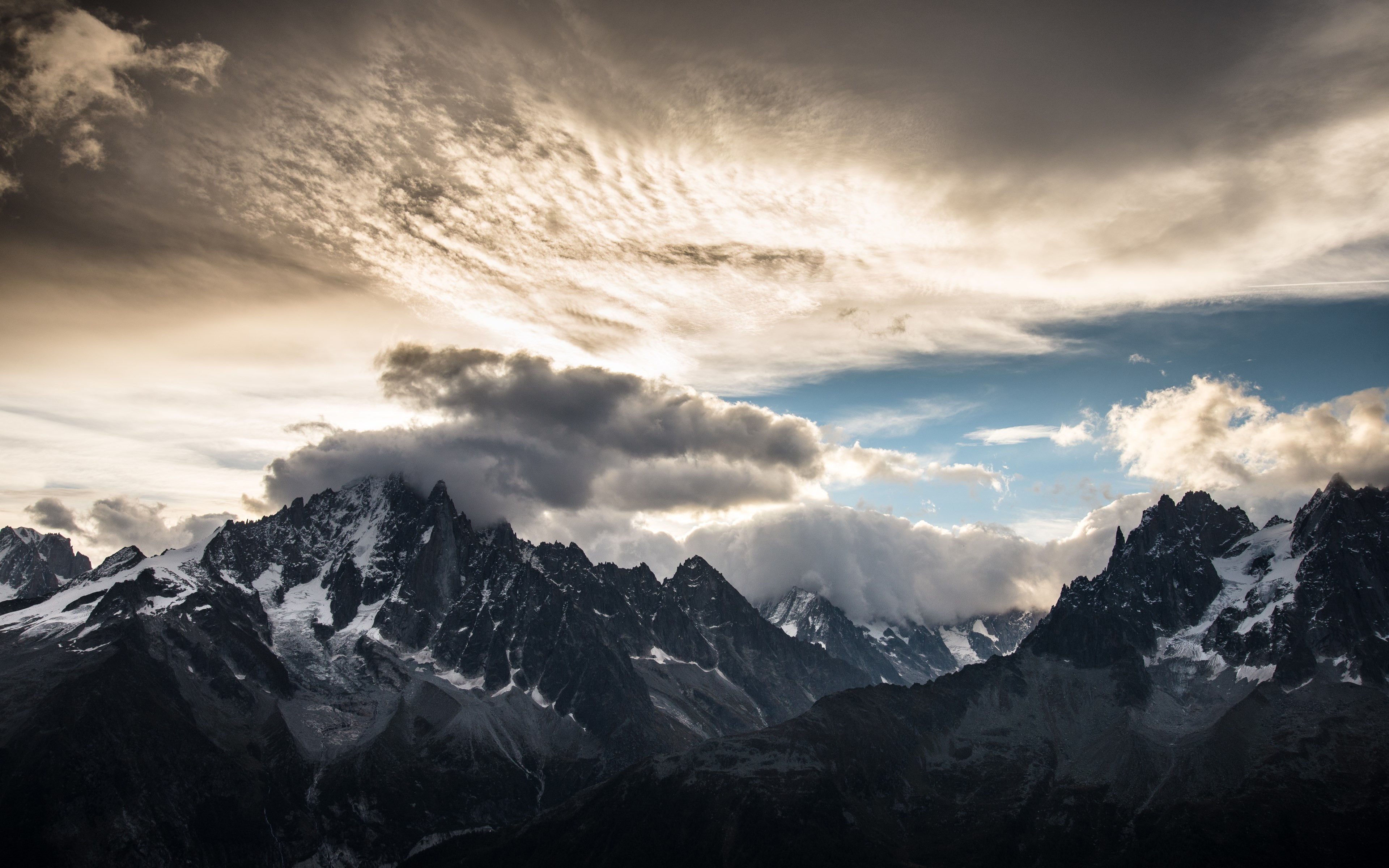 Mountain peaks, clouds, landscape