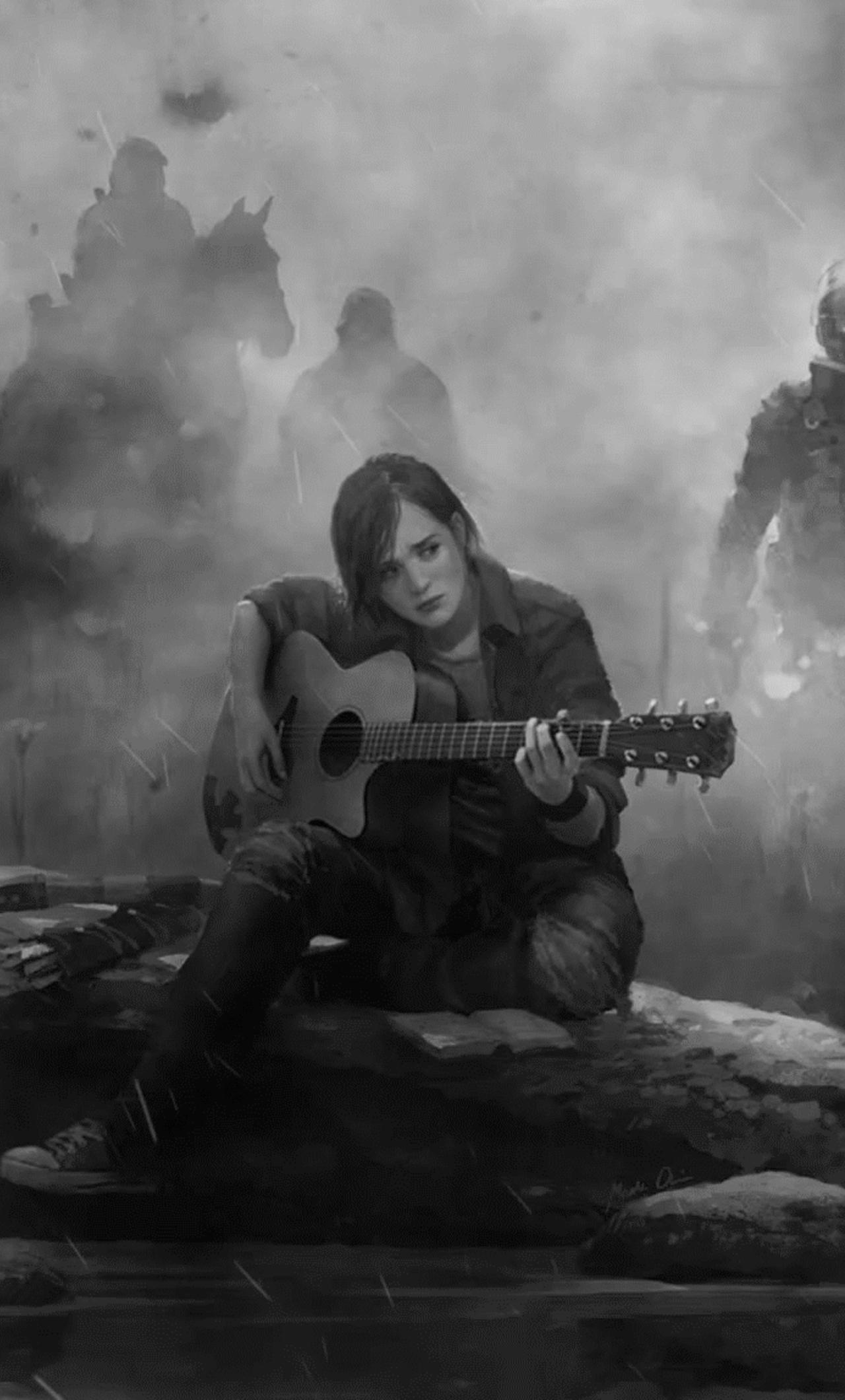 Ellie The Last Of Us Part 2 Guitar Monochrome