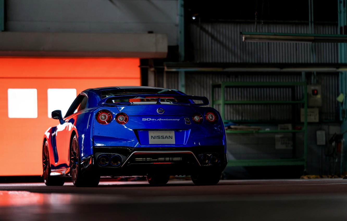 Wallpaper Blue, Nissan, GT R, Rear View, R 50th