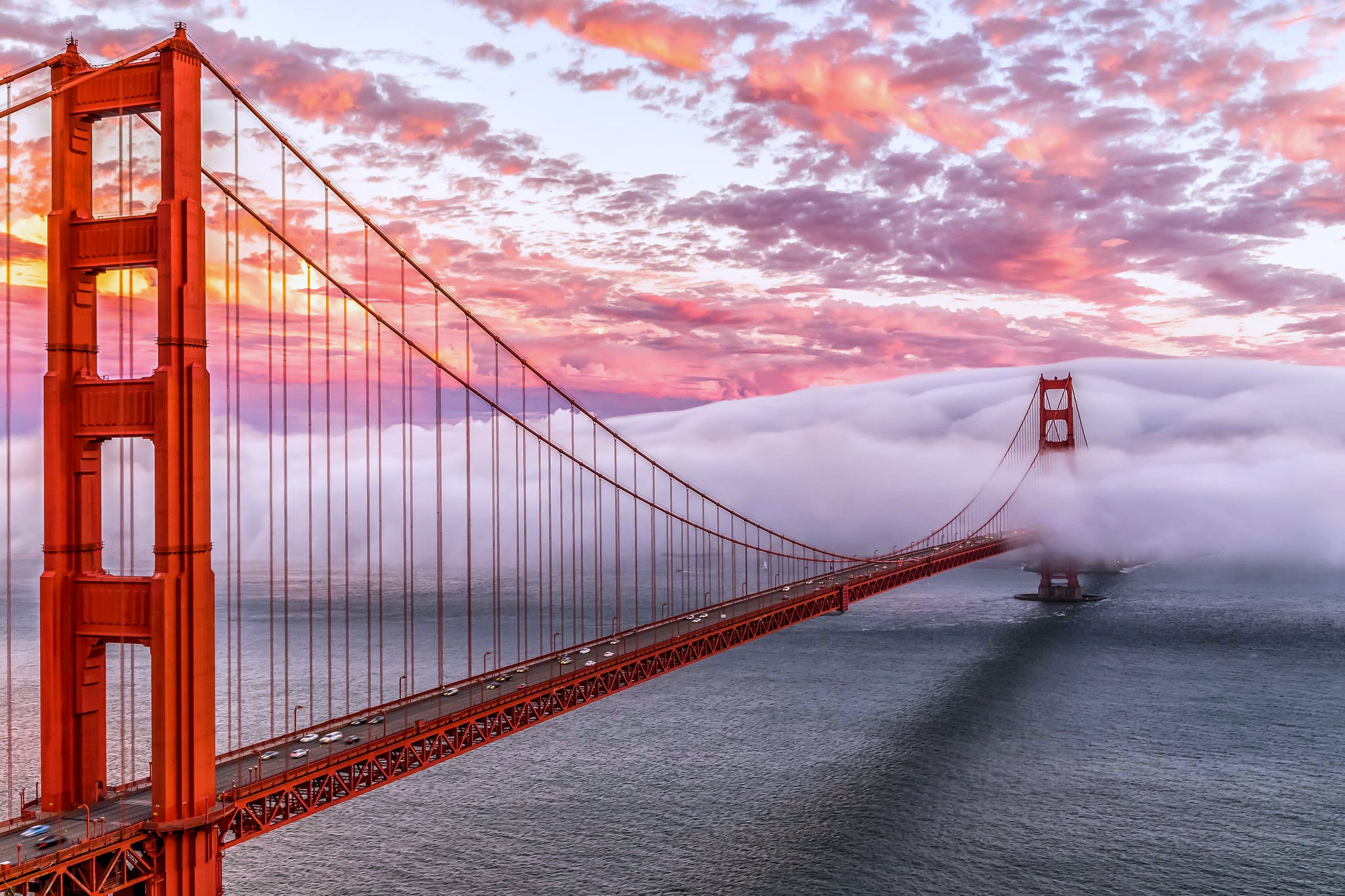 Golden, Gate, San, Francisco, Bridge, Sunset, Cloud, Sea