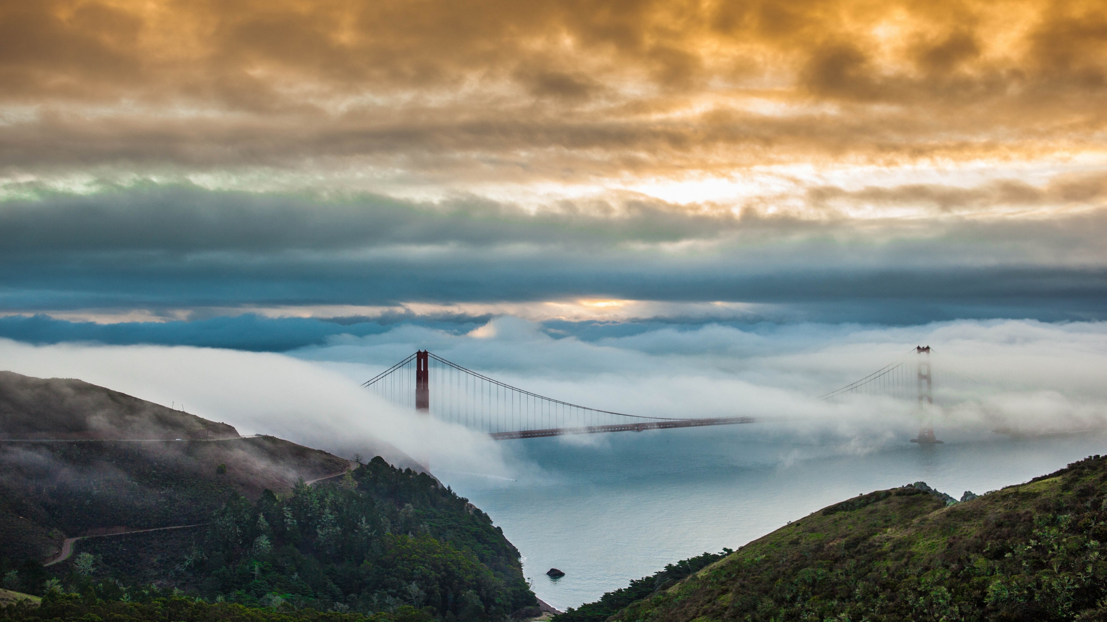 Wallpaper Golden Gate Bridge, San Francisco, USA, fog, 5K