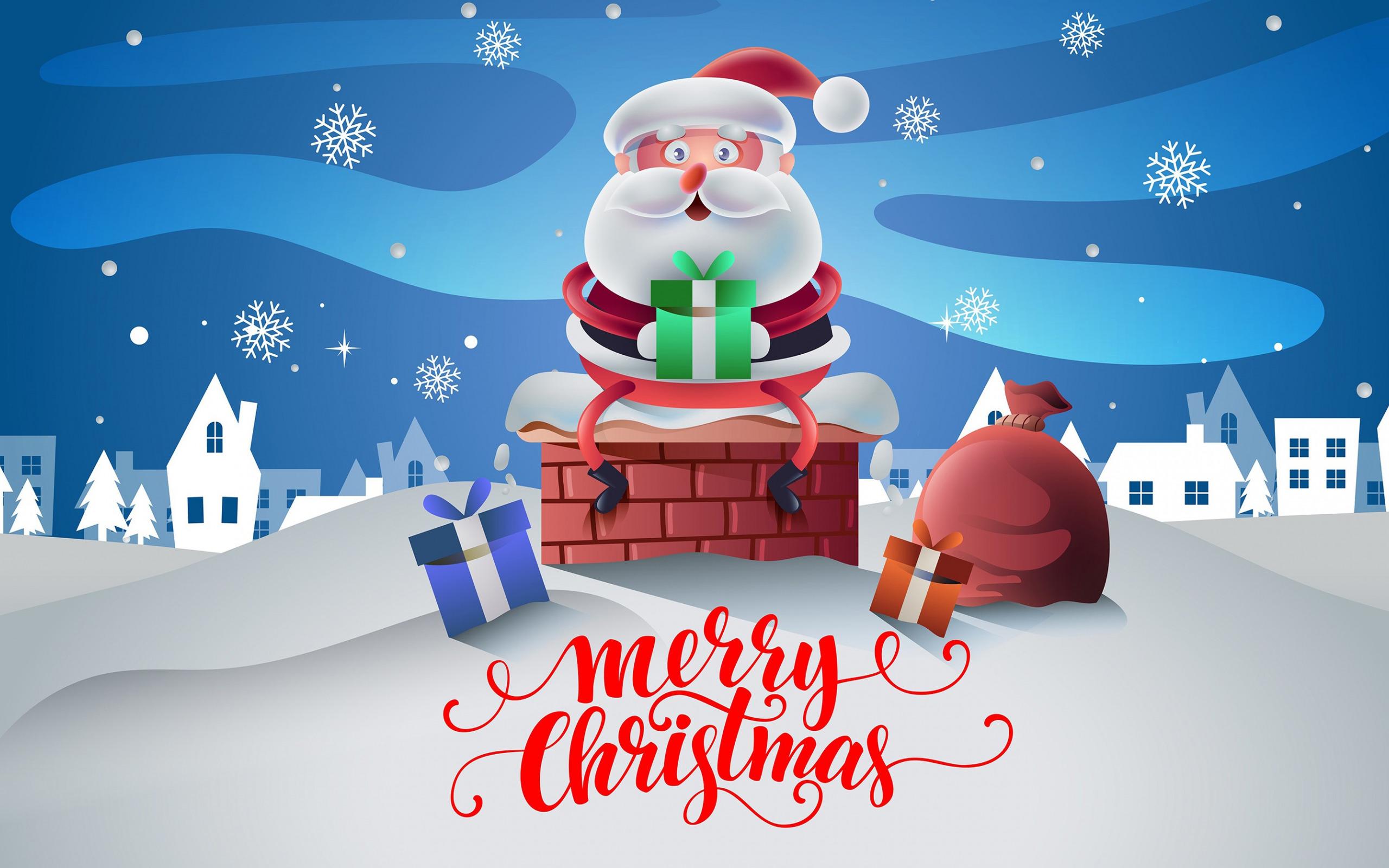 Download wallpaper Merry Christmas, 3D Santa Claus, roof