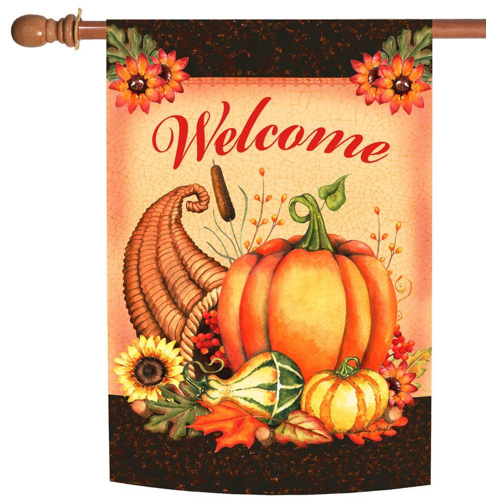 Toland Welcome Cornucopia 28 x 40 Double Sided Pumpkin