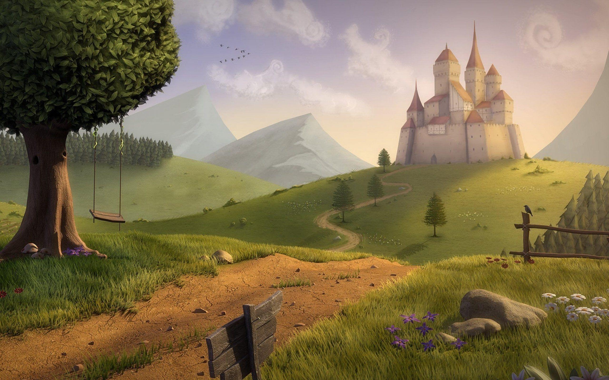 Fairytale Castle Wallpaper. Home style. Fantasy landscape
