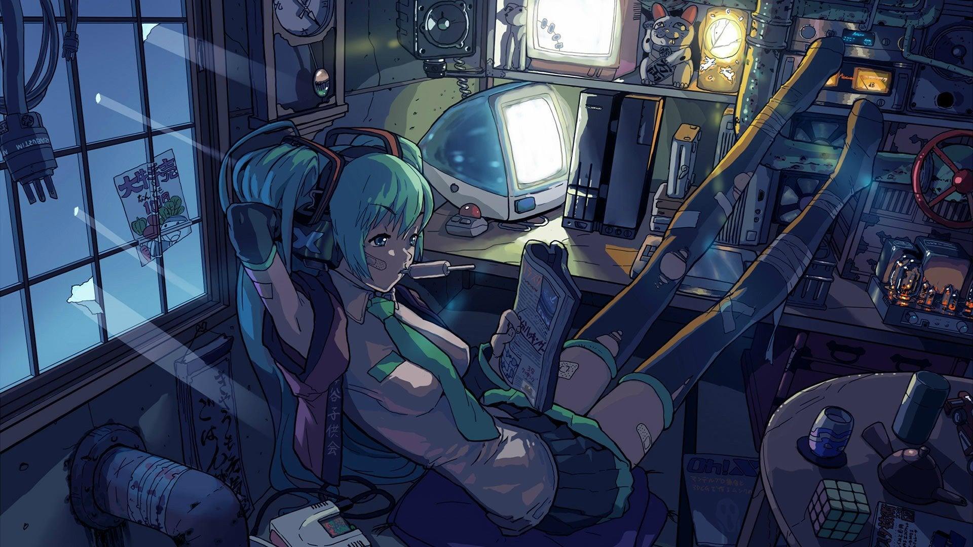 Anime girl relaxing in her own world [1920x1080]