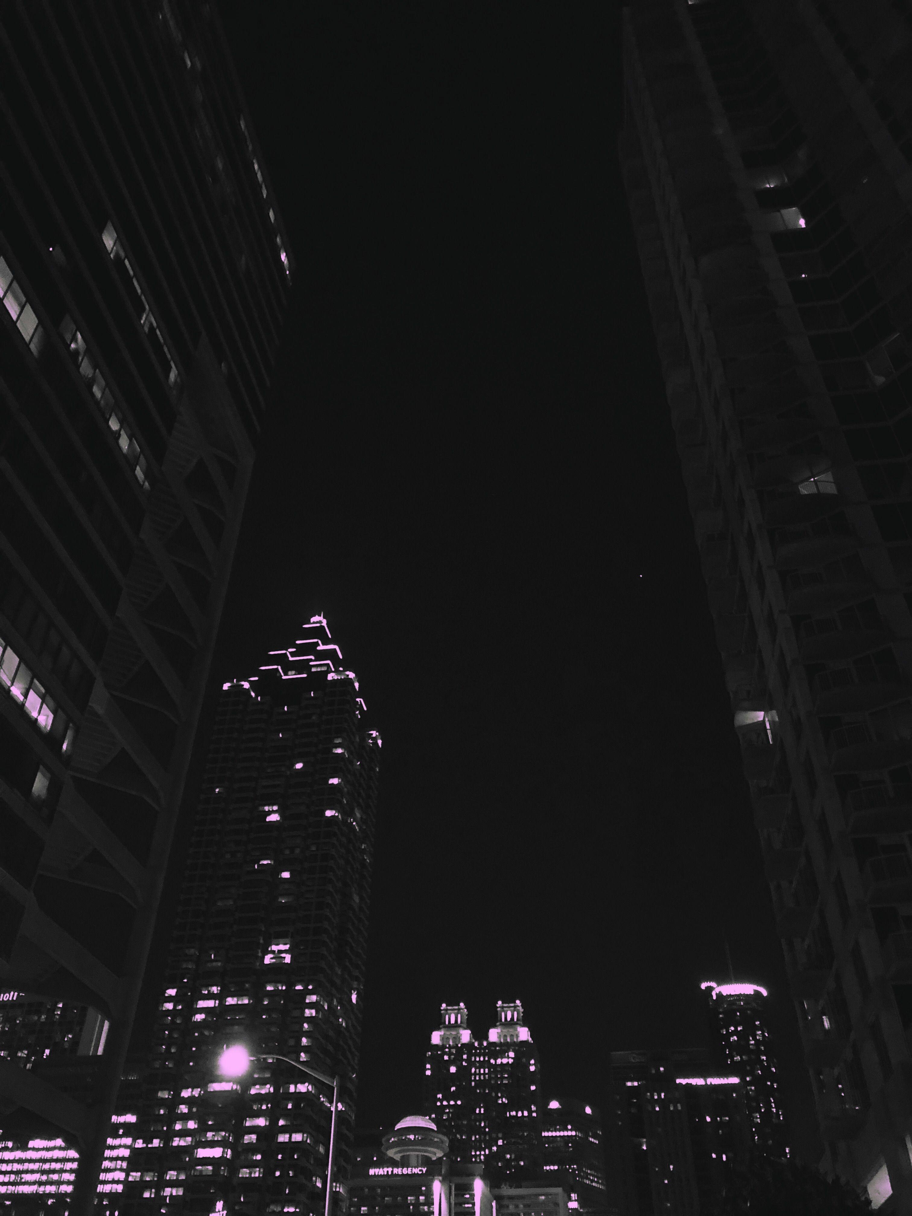 City night lights pink purple black and white background