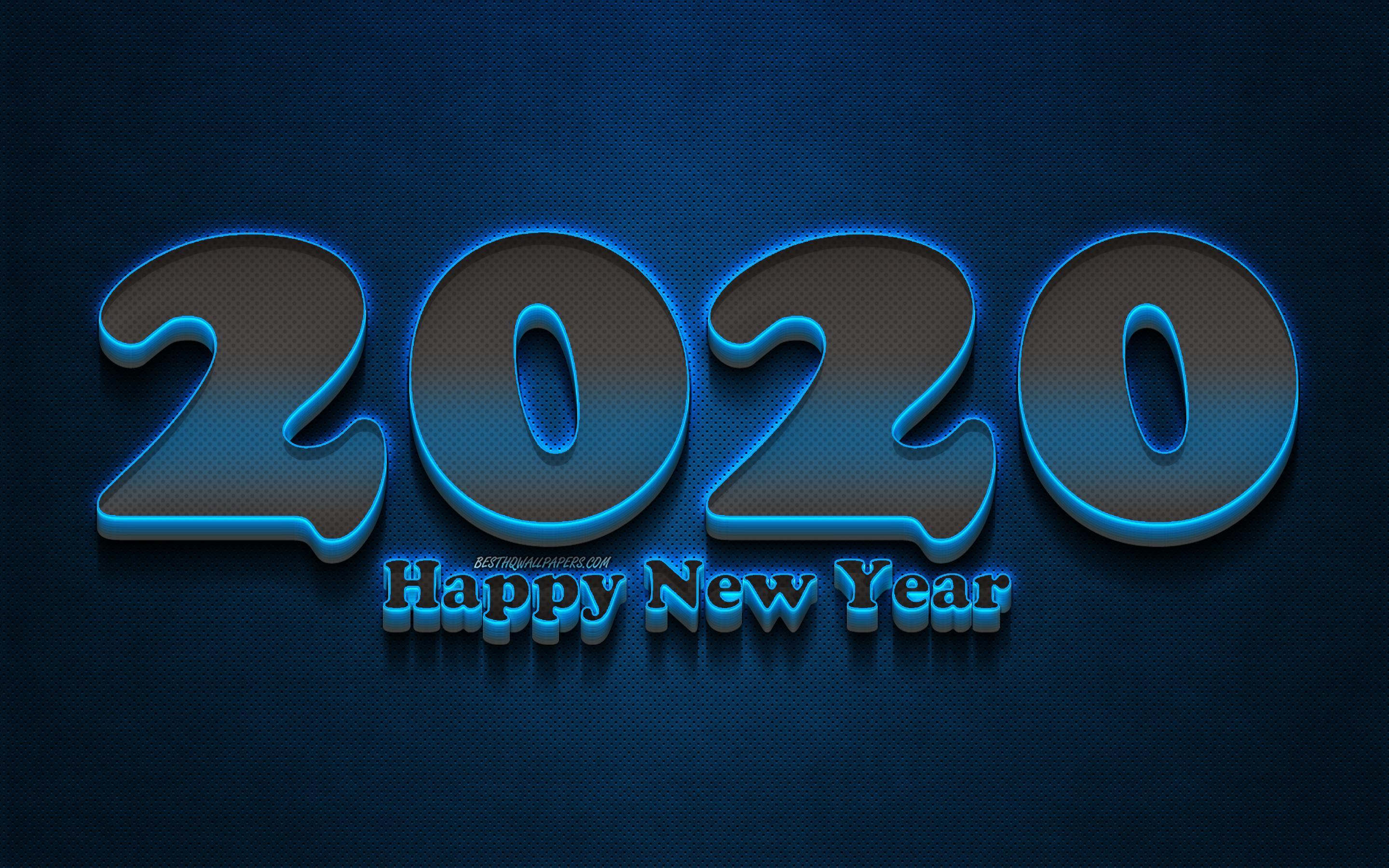 Download wallpaper 2020 blue 3D digits, grunge, Happy New