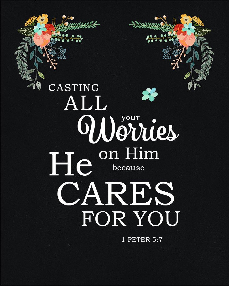 Peter 5:7 All Your Cares Bible Verse Art