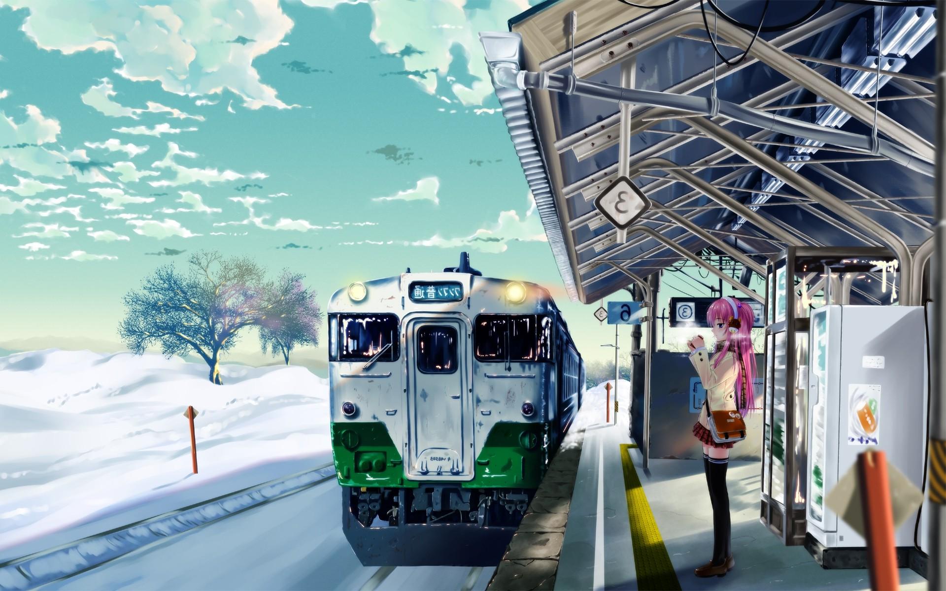 train, Winter, Anime, Train Station, Women Wallpaper HD