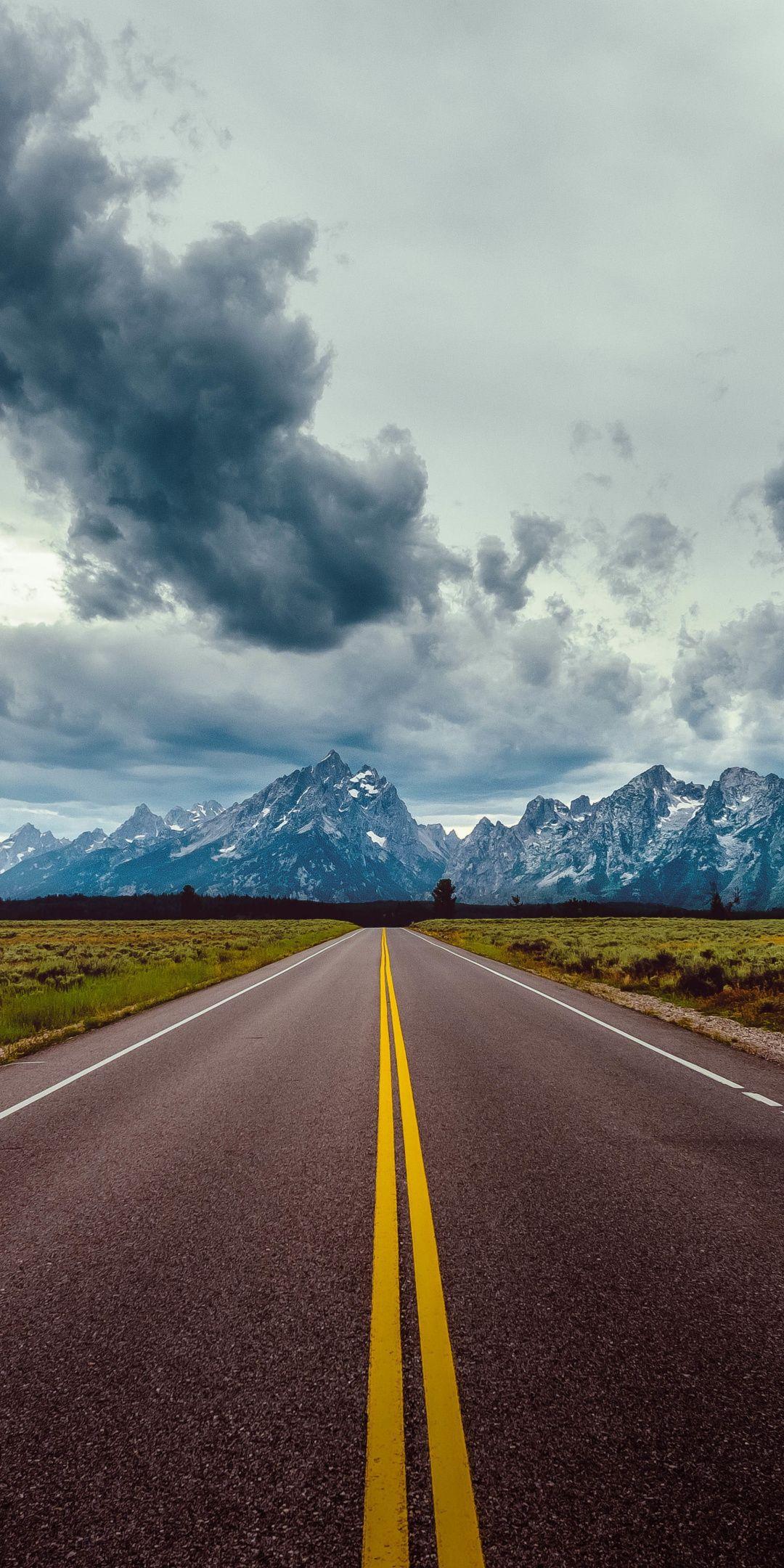 Marks, highway, road, landscape, mountains, clouds, nature