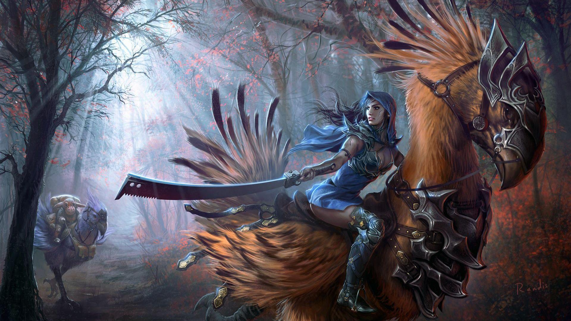 Full HD Wallpaper warbird sword rider ranger autumn forest