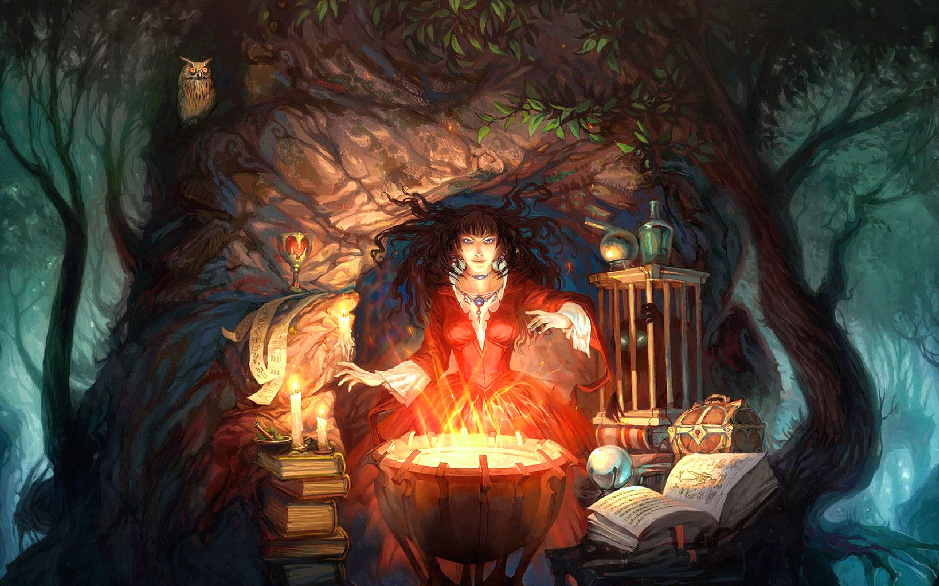 Witch occult wiccan wicca cauldron fire flames magic book