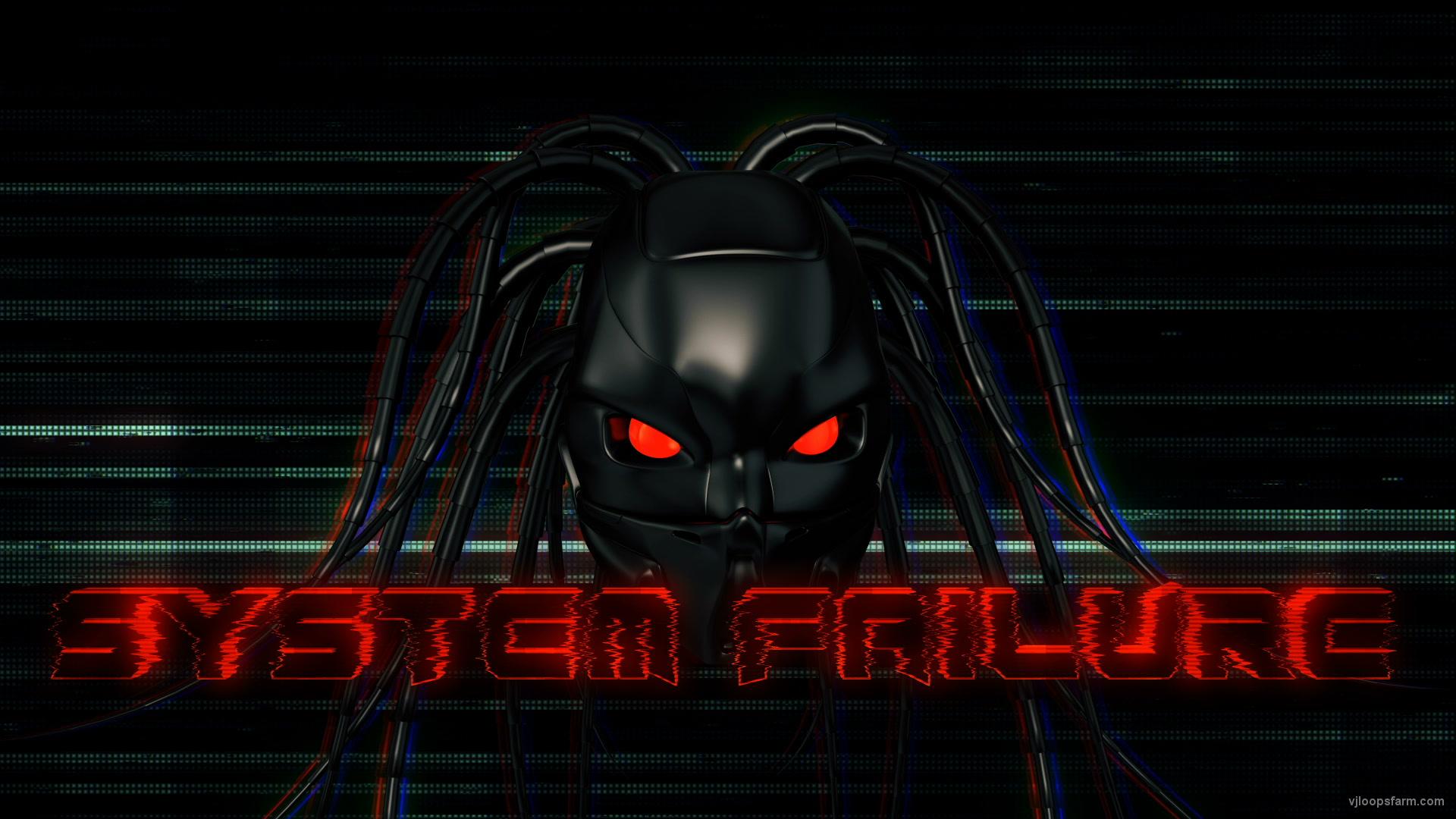 Black Flying Cyborg Head Red Futuristic Sign System Failure Full HD VJ Loop. Download at VJ Loops Farm