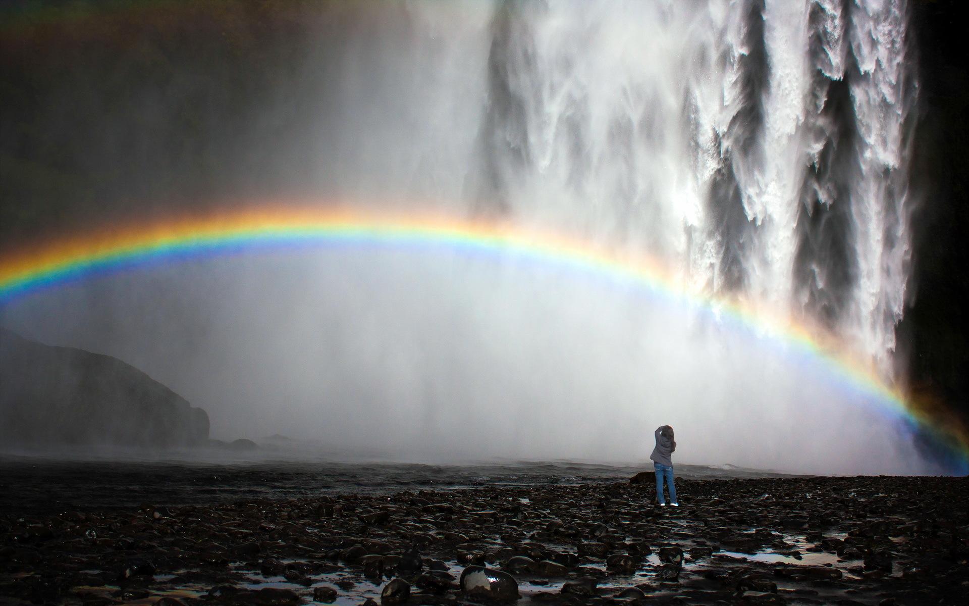 Waterfall rainbow nature mood drops fog wallpaperx1200
