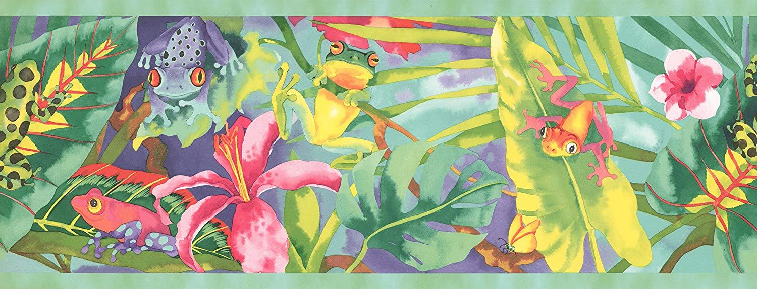 Wallpaper Border Watercolor Rainbow Rainforest Frogs 9 x 15
