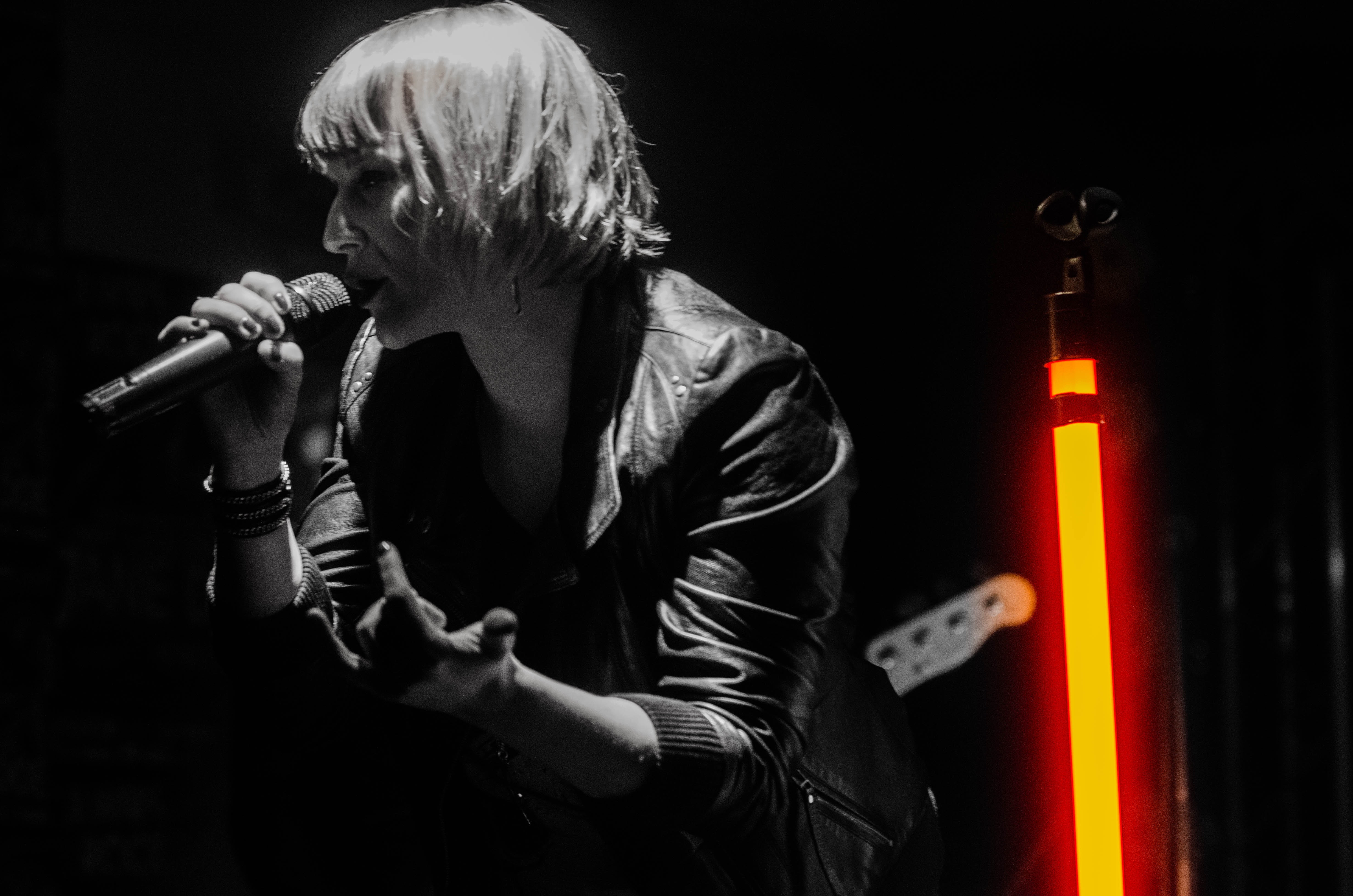 Rock Band Lead Singer Wearing Black Jacket and Wireless