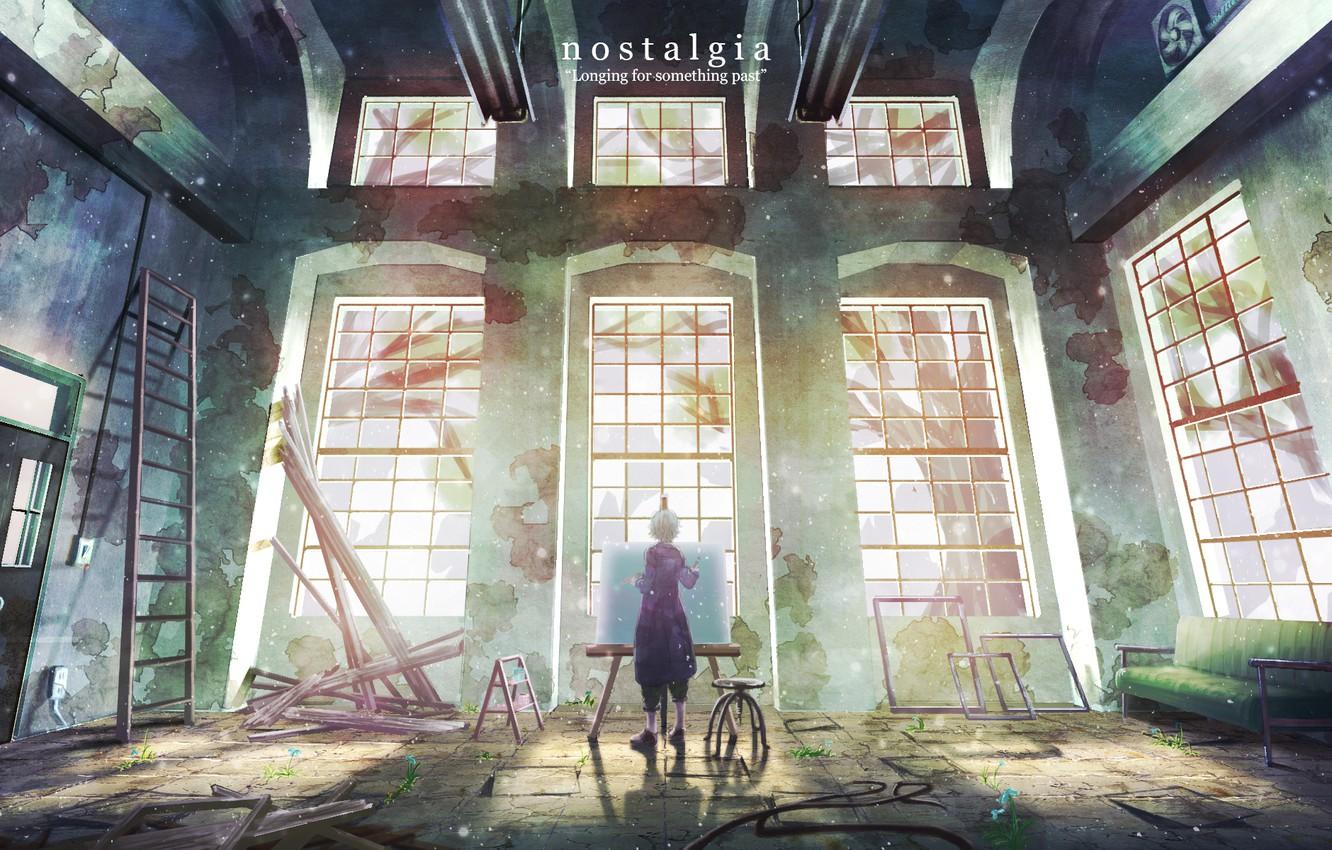 Wallpaper light, the building, anime, art, chair, guy, easel