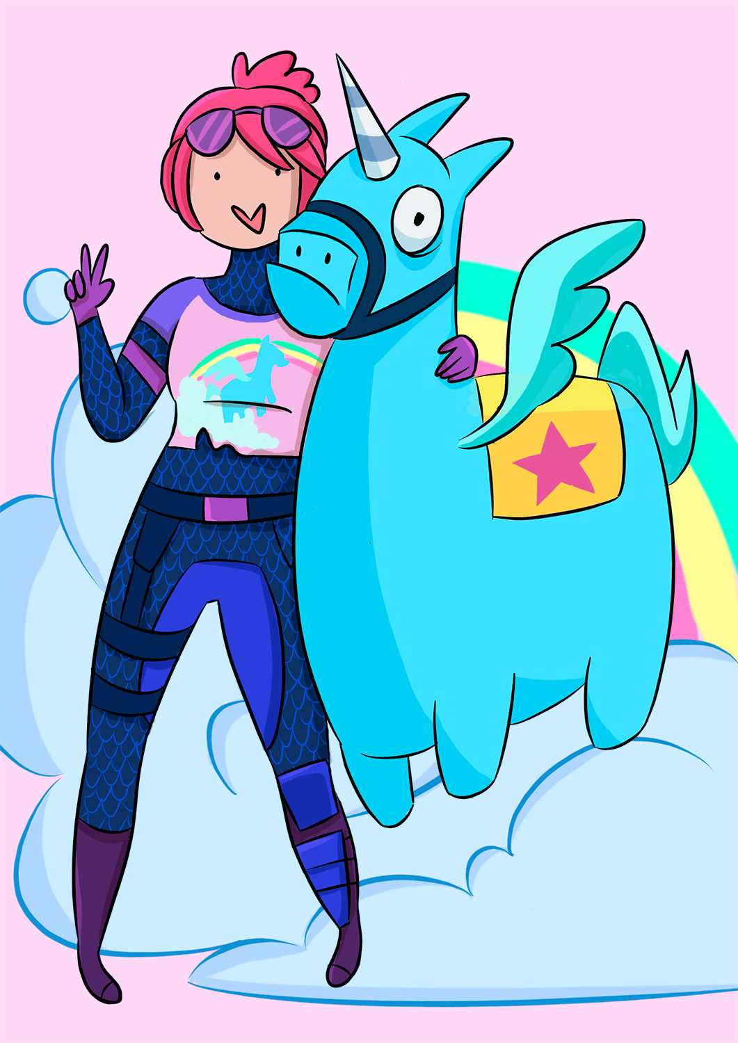 My favourite skin from Fortnite, the Brite Bomber with her unicorn. Fantasy character design, Fortnite, Cute characters