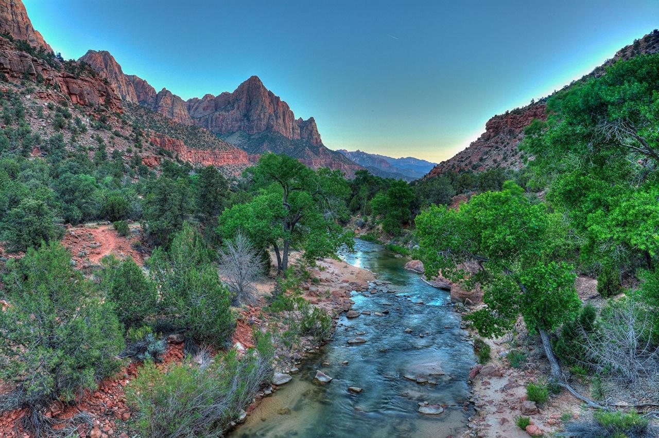 Picture Zion National Park USA Virgin River, Watchman Rock