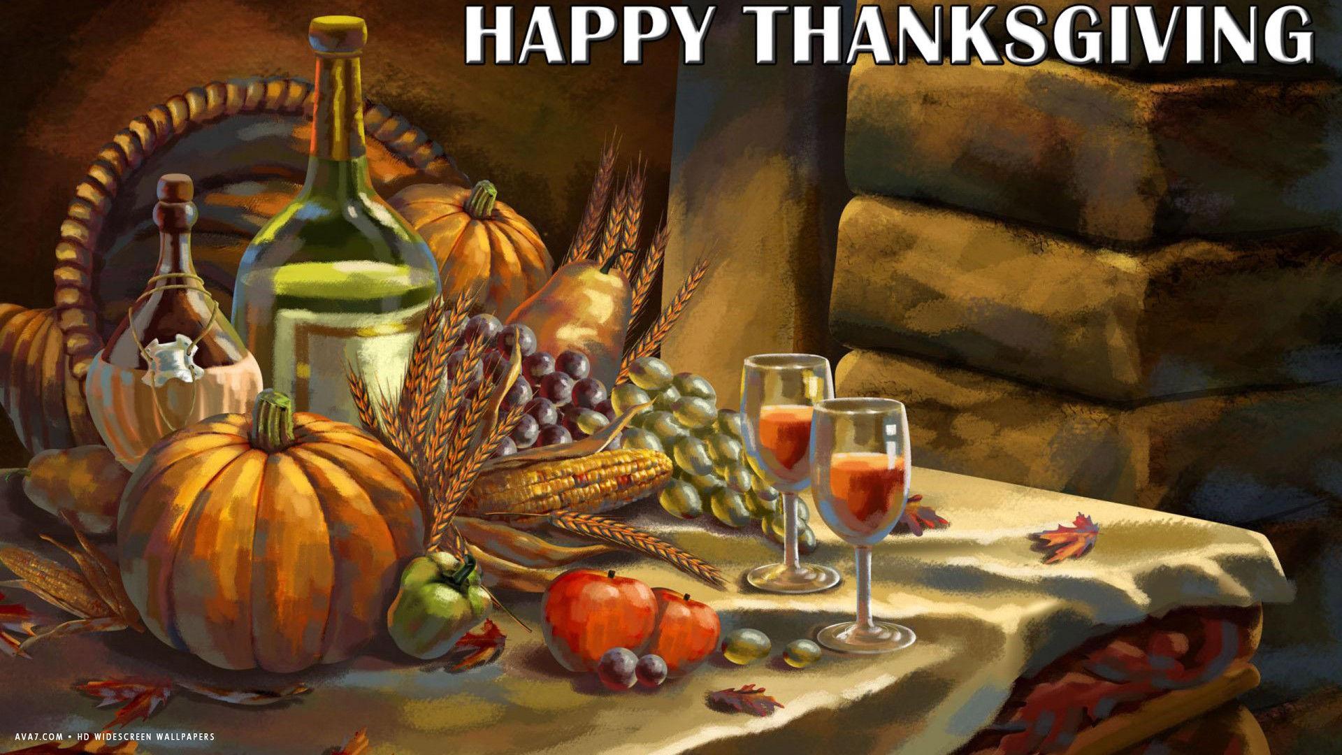 happy thanksgiving painting table pumpkin wine holiday HD