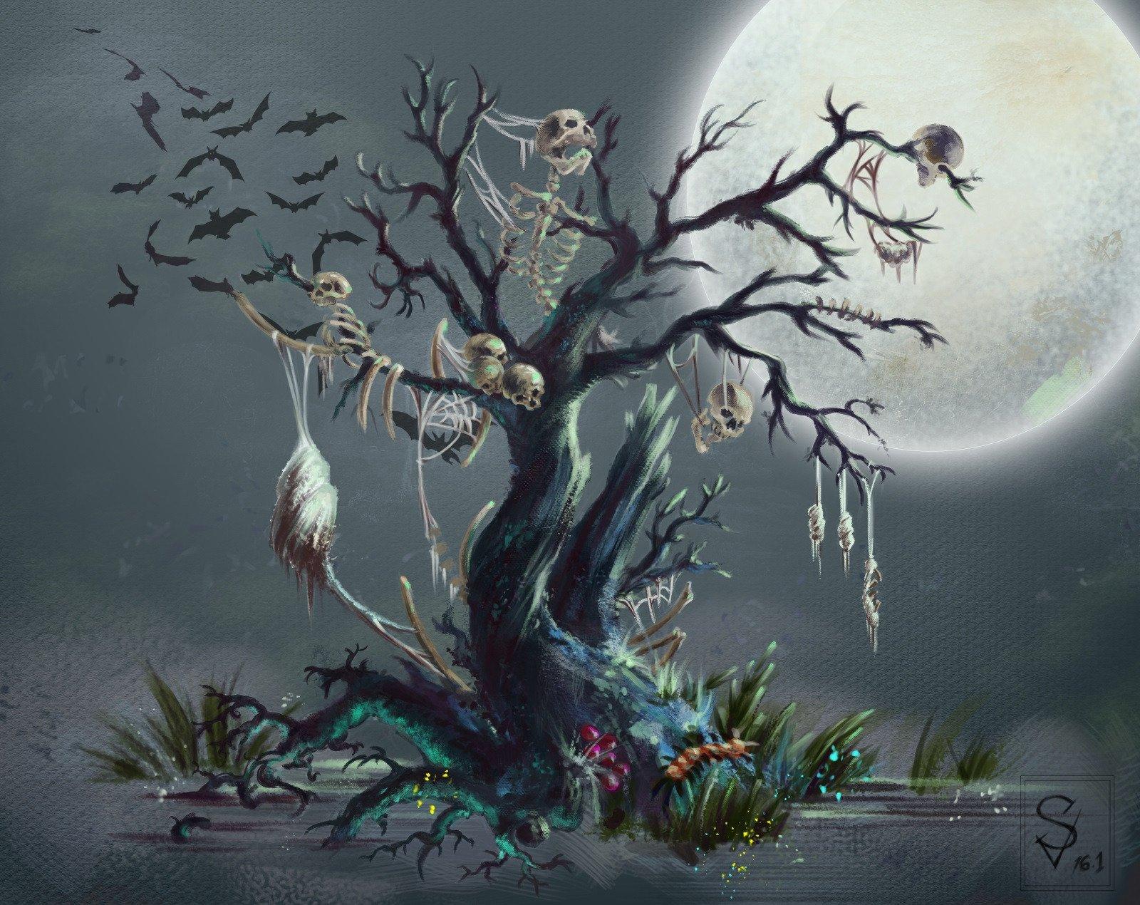 Free download Tree skeleton dark horror halloween wallpaper