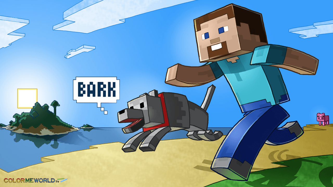 Free download Minecraft Steve and His Dog Coloring Page