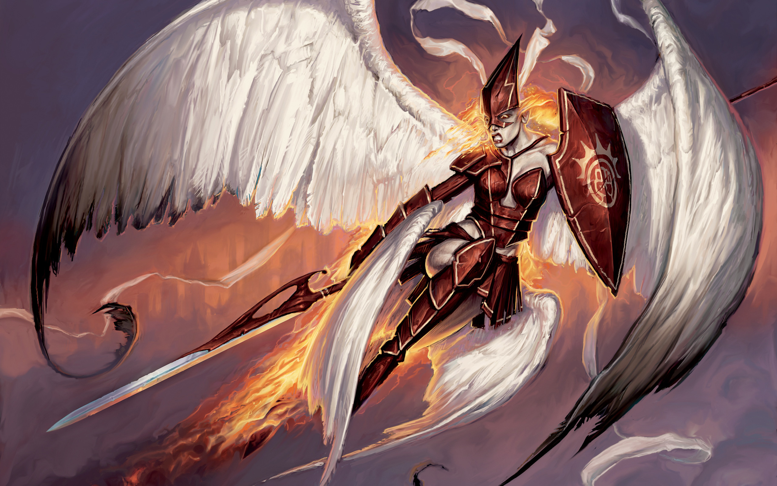 Fantasy Art Angel with Sword widescreen wallpaper. Wide