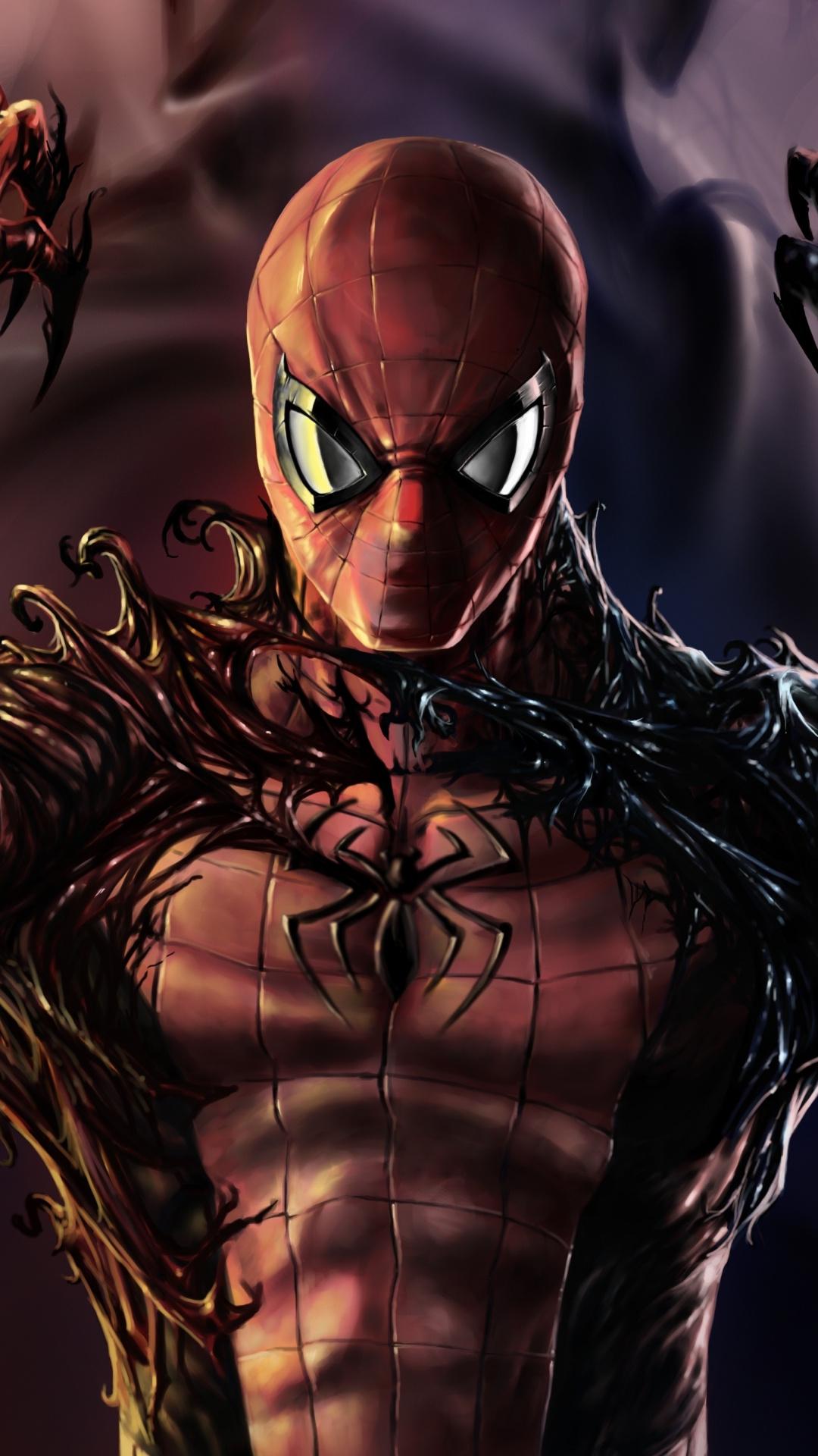 Download 1080x1920 Wallpaper Carnage, Venom, Spider Man
