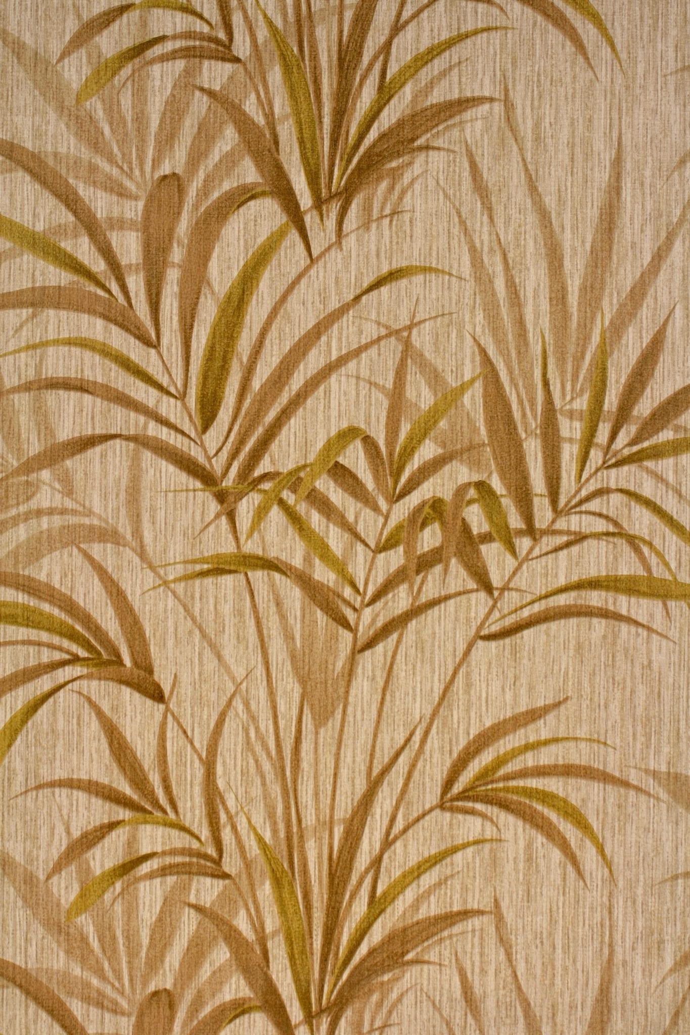 Vintage Brown and Green Leaf Wallpaper with Tropical Print