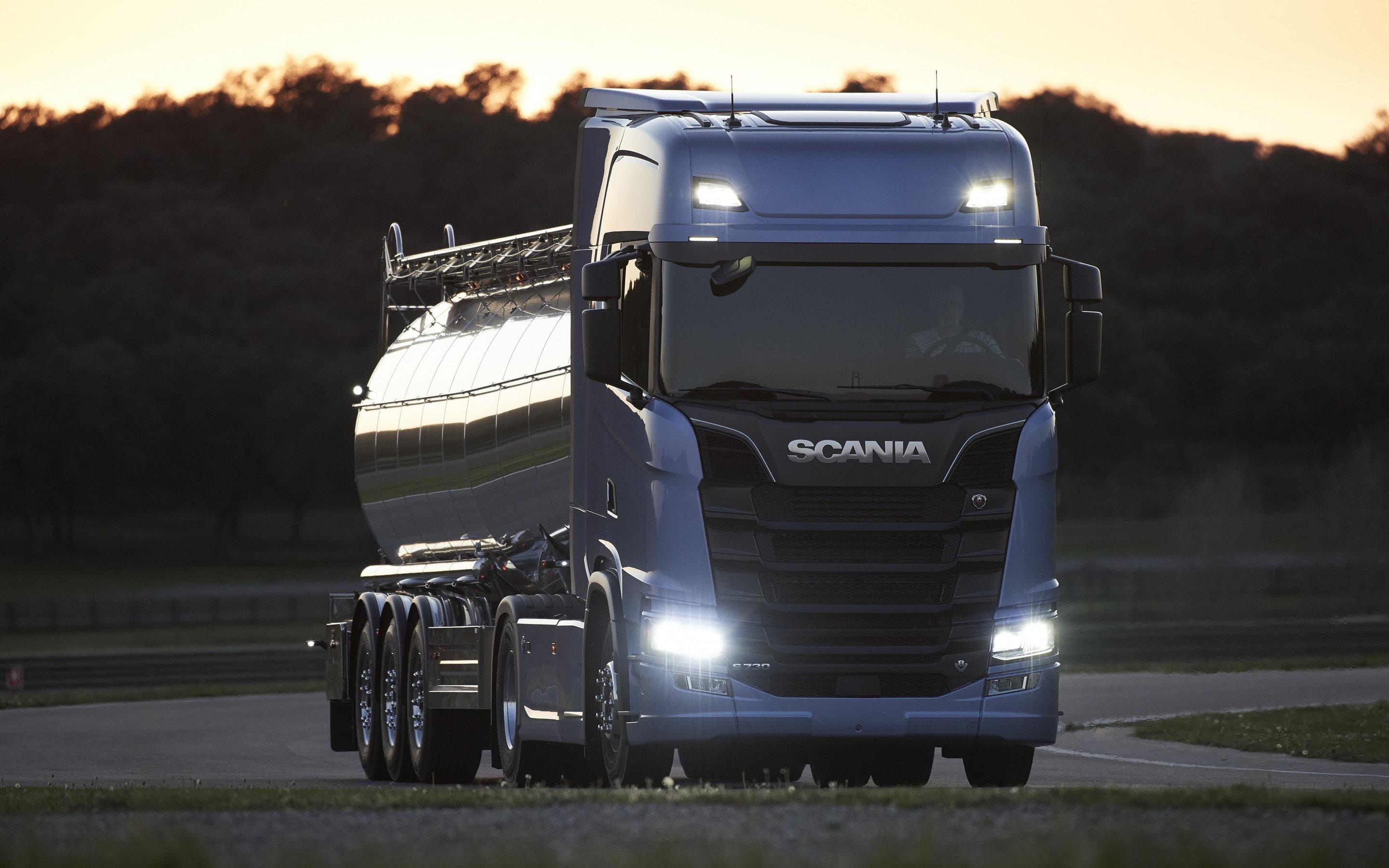 Download wallpaper Scania S road, tanker, trucks