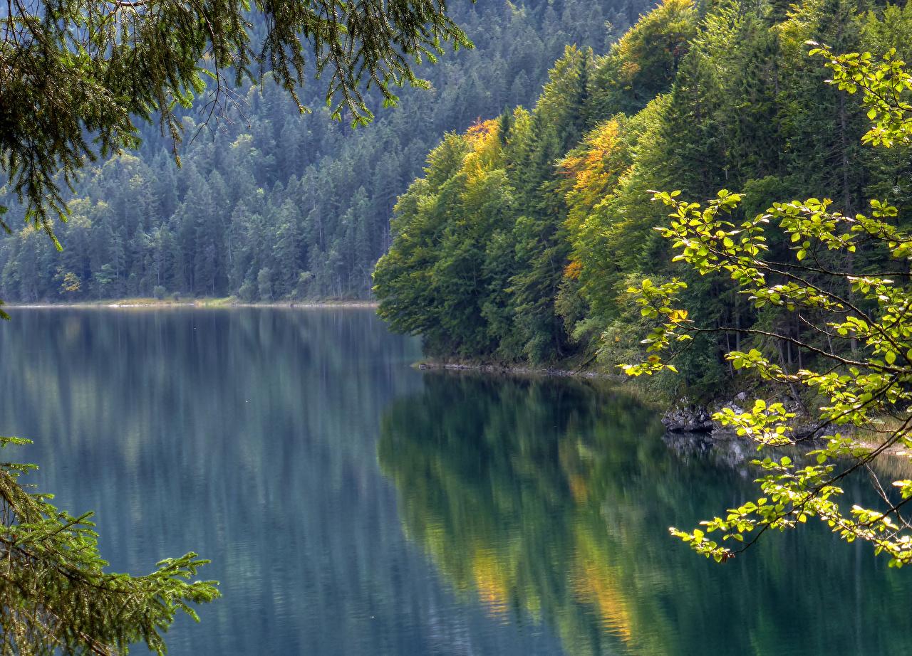 Wallpaper Bavaria Germany Lake Eibsee Nature